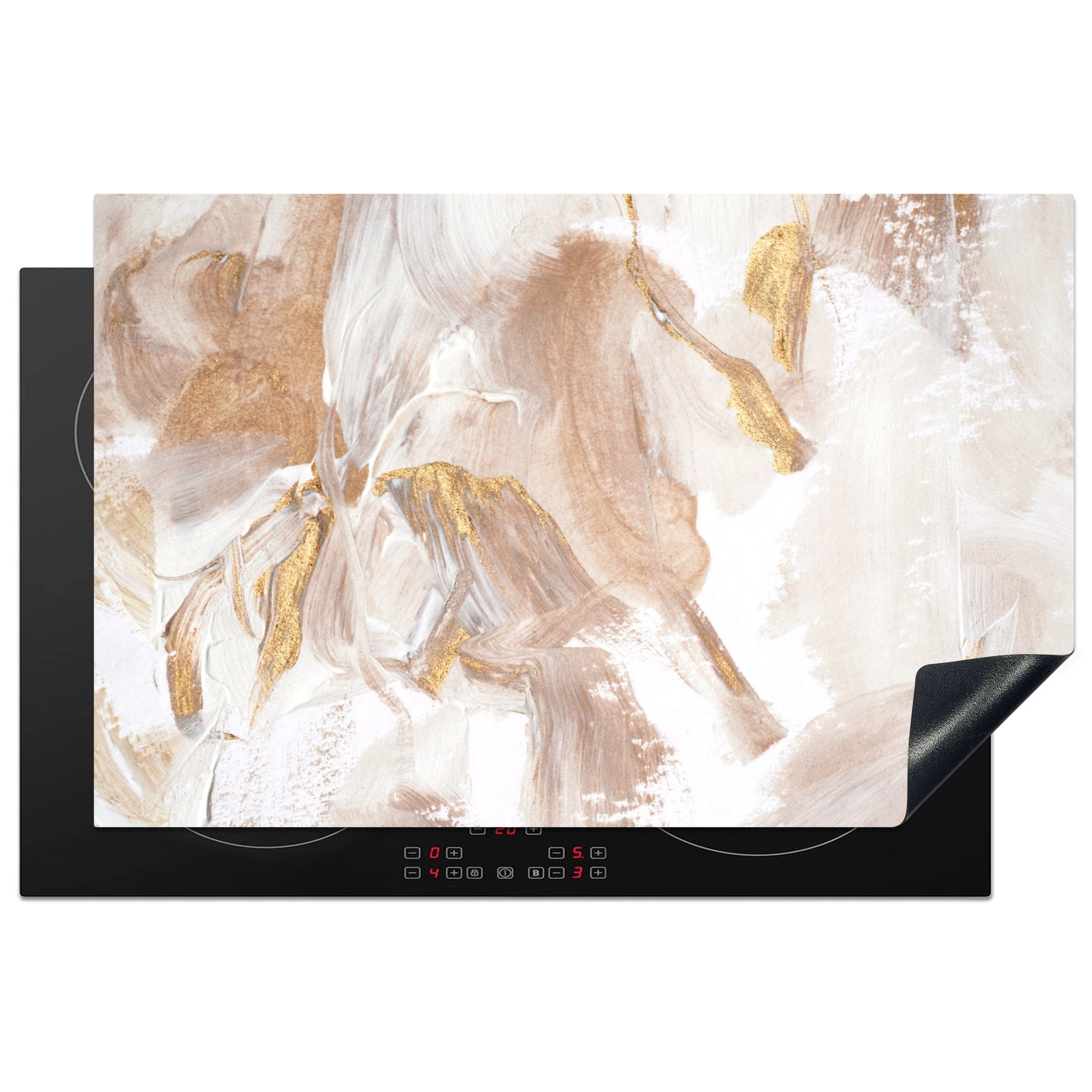 MuchoWow Herdblende-/Abdeckplatte Farbe - Weiß - Abstrakt, Vinyl, (1 tlg), 81x52 cm, Induktionskochfeld Schutz für die küche, Ceranfeldabdeckung