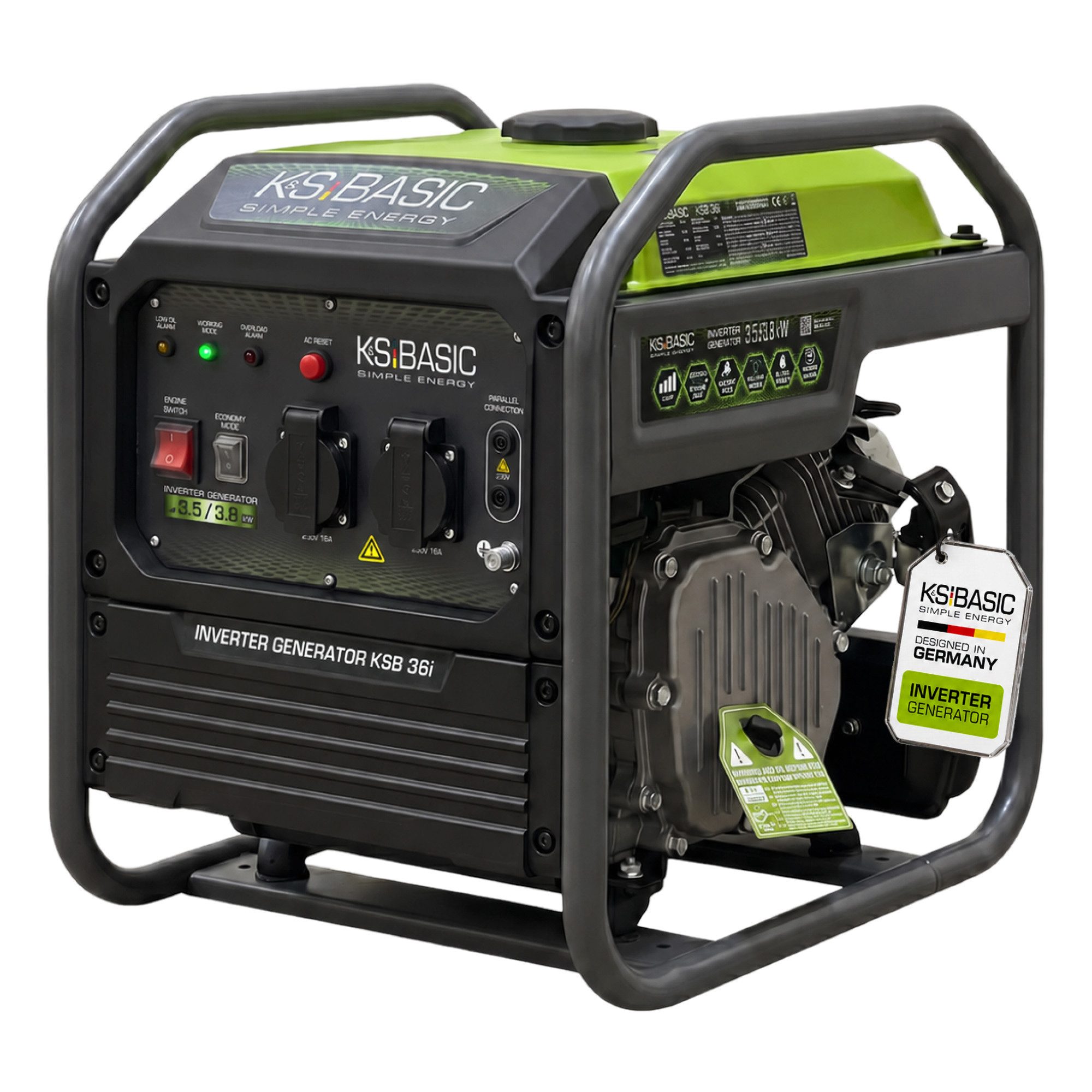 Könner & Söhnen Stromerzeuger KSB 36i, (Inverter Generator, 1-tlg., 3.8 kW Höchstleistung, 230V reine Sinuswelle, 100% Kupfer), ECONOMY MODE, Parallelschaltung, 8.0 PS Motor, 25kg