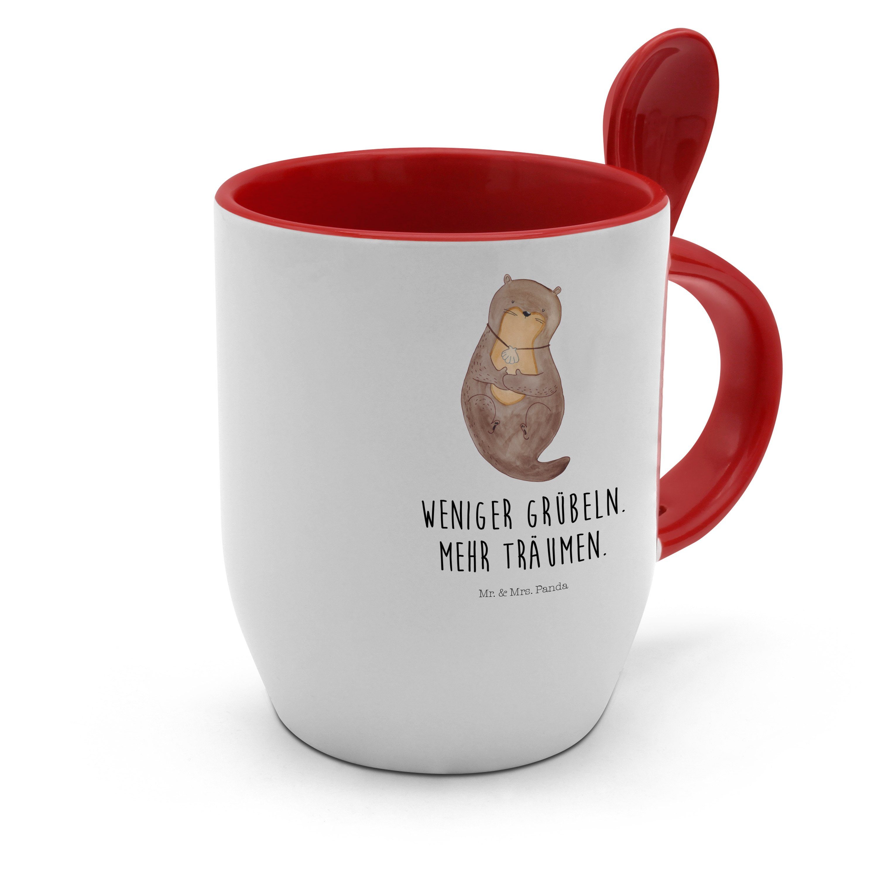 niedlich, Muschelmedaillon - Keramik Mr. mit Otter Büro, Tagträu, - Mrs. Panda Tasse Geschenk, Weiß &