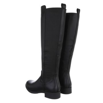 Ital-Design Damen Freizeit Stiefel Blockabsatz Flache Stiefel in Schwarz