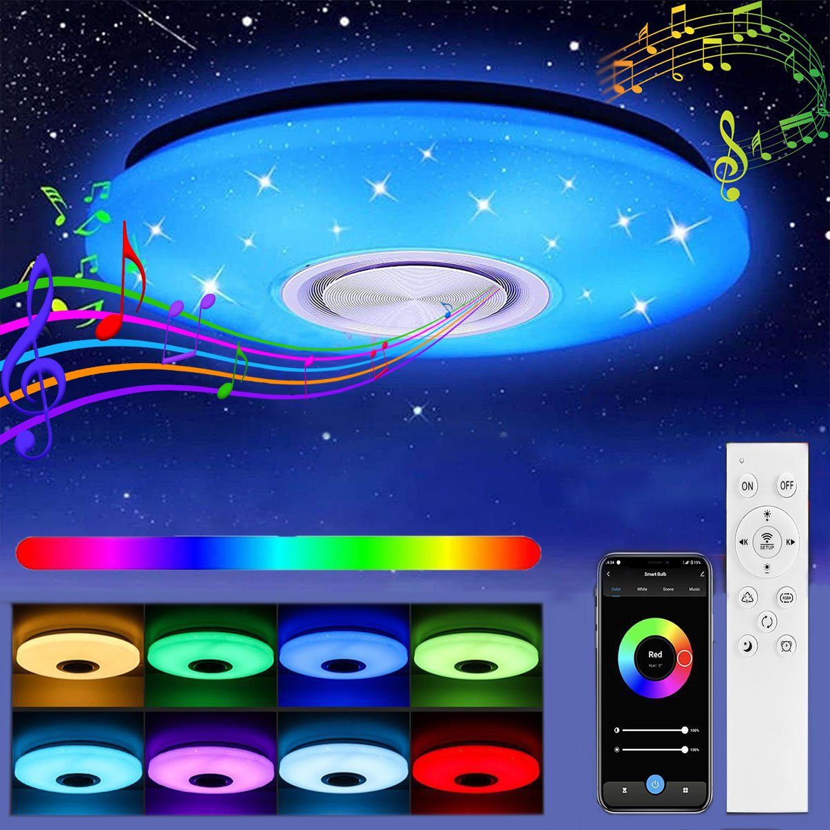 LETGOSPT Deckenleuchte LED Deckenlampe 24W /36W RGB Panel Dimmbar Mit RGB-Funktion, Bluetooth, LED fest integriert, RGB Farbwechsel, 36 Watt, 3000 Lumen, Weiß, Ø 30cm 60W Deckenlampe Ø30cm