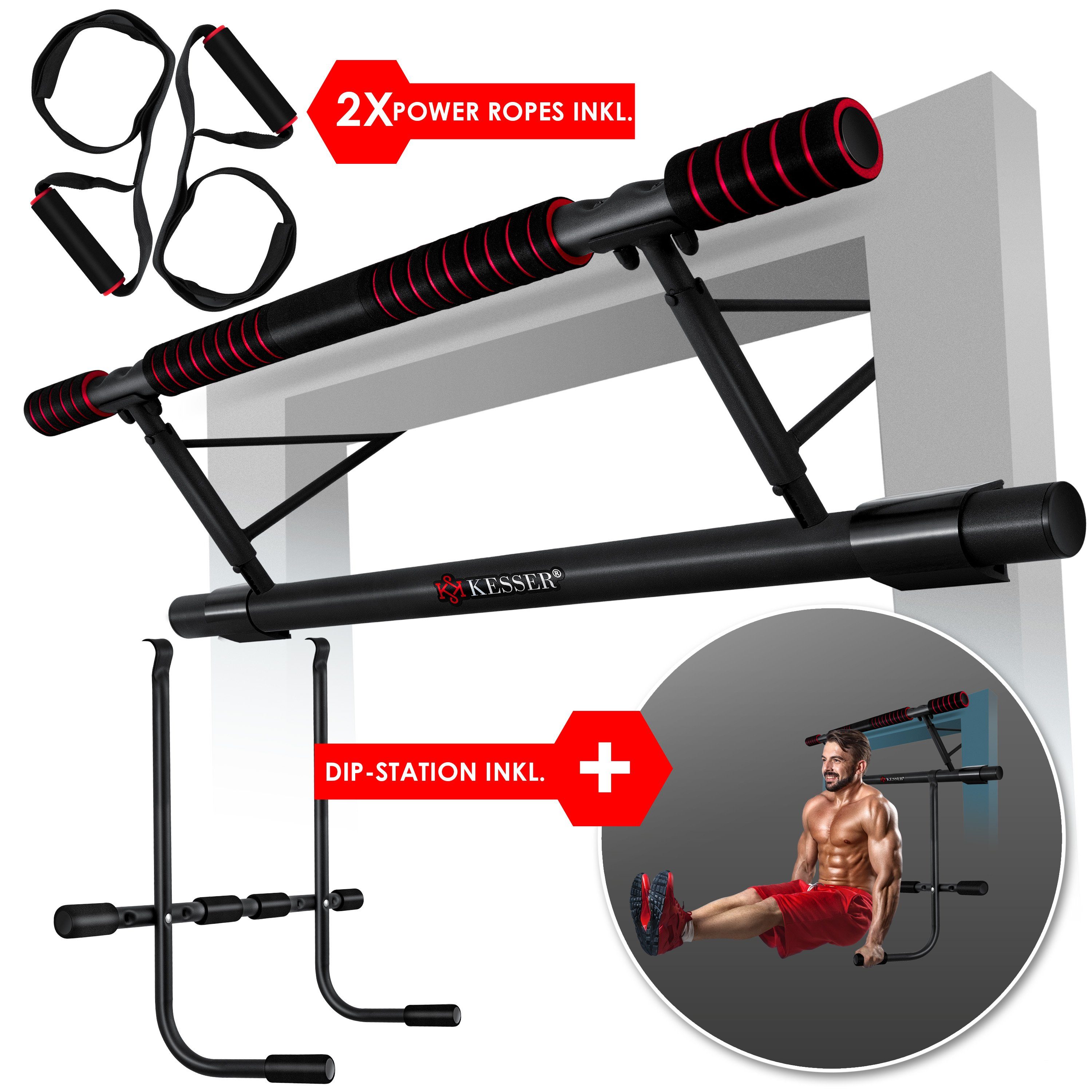 KESSER Klimmzugstange, 4in1 Premium Multifunktionsstange für Fitness  Klimmzüge inkl. DIP-Station & Power Ropes klappbares Türreck sichere  Türrahmen einhängen Montage zu Hause ohne Schrauben online kaufen | OTTO