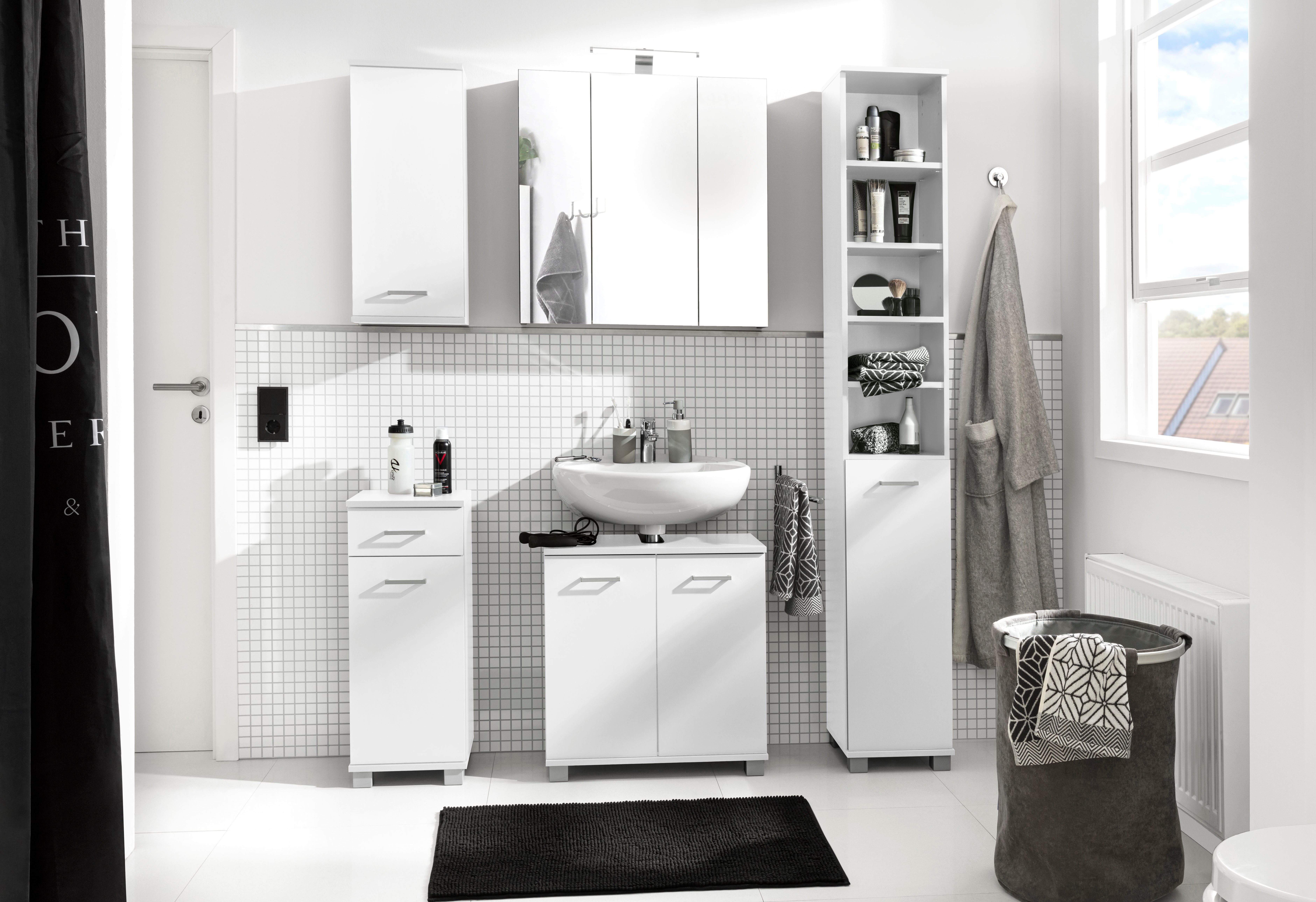 Schildmeyer Waschbeckenunterschrank Mobes weiß/weiß Badschrank mit Breite/Höhe: | cm, 59,8/62,4 Zwischenboden weiß Doppeltür