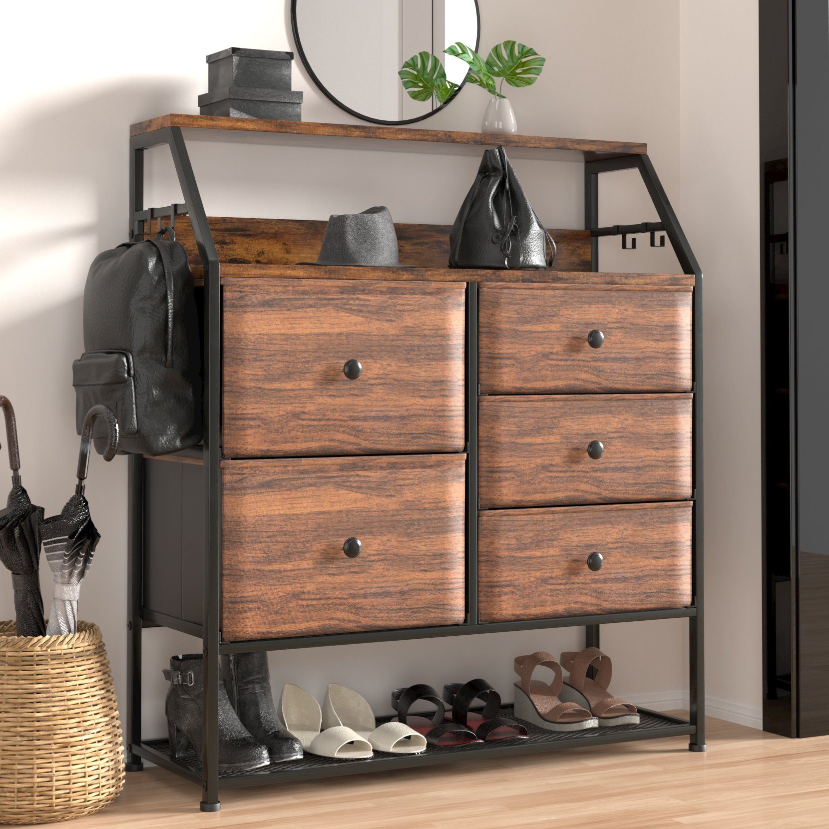 Dripex Kommode Schubladenschrank mit 5 Schubladen und Schuhregal