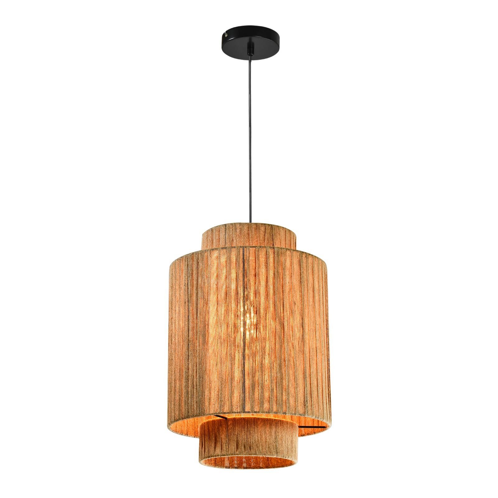 LQWELL Pendelleuchte E27 Hängelampe Deckenleuchte Deckenleuchter, Retro Deckenlampe Hängeleuchte 1 Flammig, Linen Beige Kronleuchter, für Wohnzimmer Schlafzimmer Esszimmer Bar Hotel