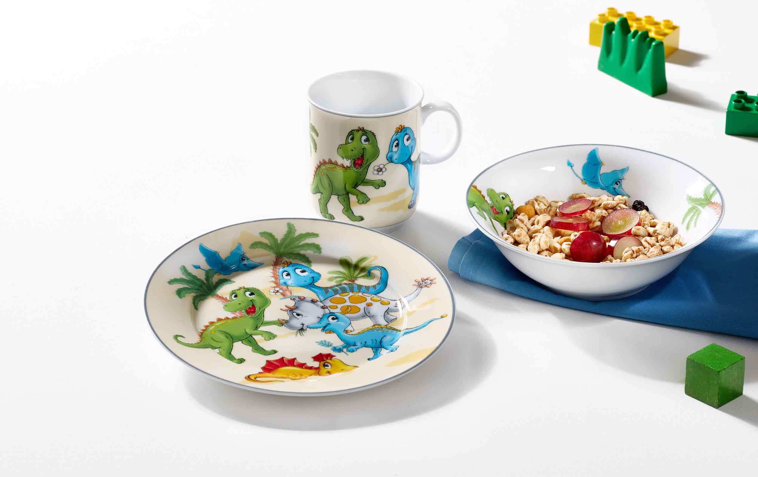 Ritzenhoff & Breker Kindergeschirr-Set Dino Kindergeschirr Set (3-tlg), Porzellan