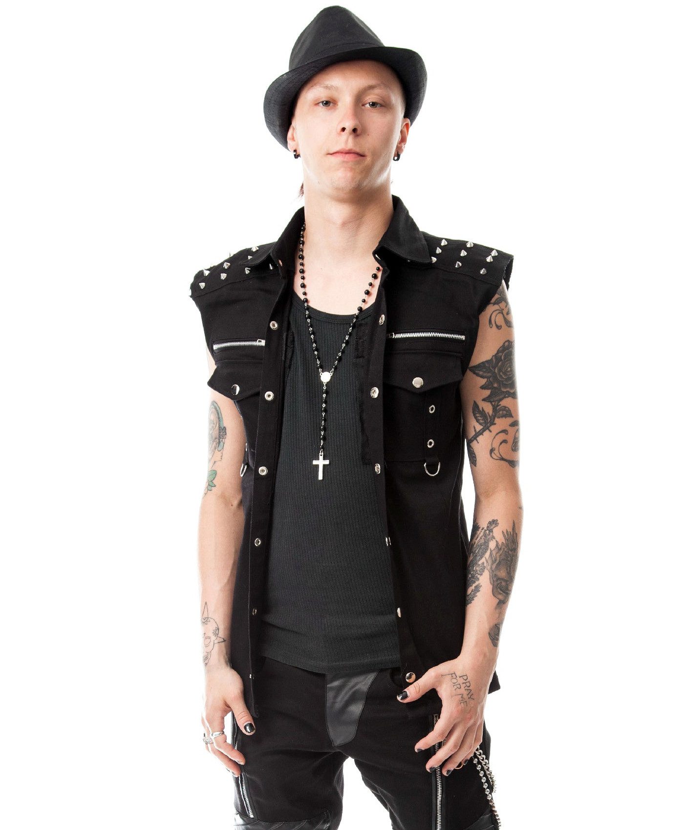 Vixxsin Kurzarmhemd Ronnie Gothic Metal D-Ringe Kutte Punk Nieten Shirt Biker