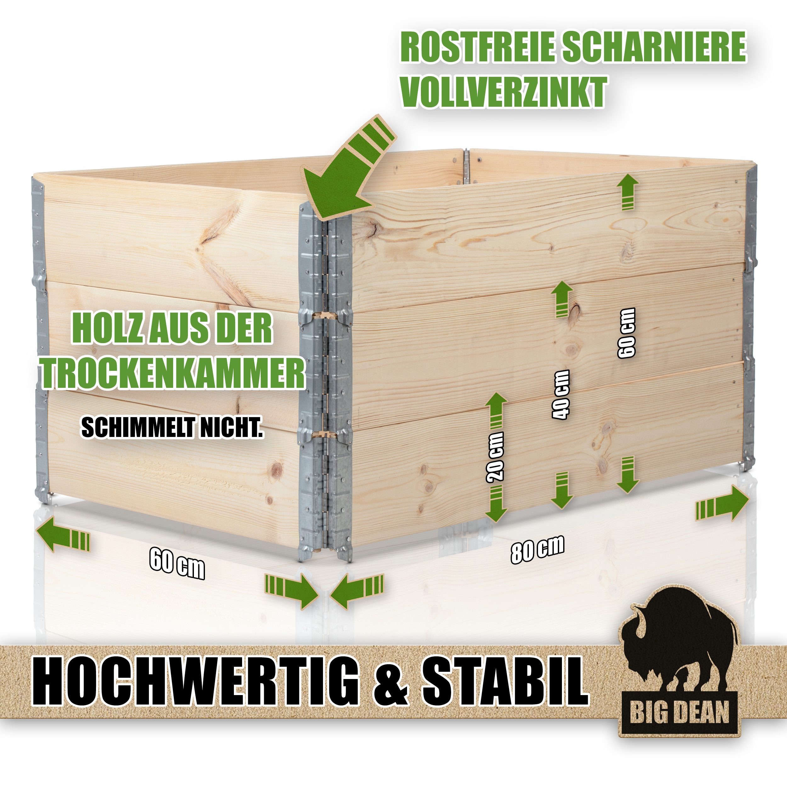 BigDean Hochbeet 3 Stück Hochbeet für Garten Holz Beet Hochbeete-Kit Palettenrahmen (Set, 3 St., Palettenrahmen), Hochbeet Palettenrahmen, Gehobelt, Unbehandelt, Natürlich