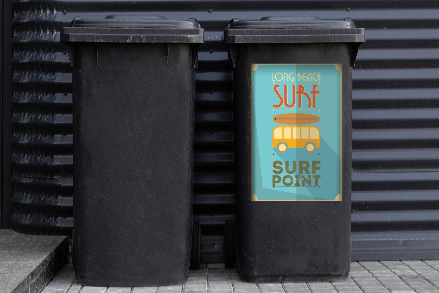 St), Sticker, Point" von auf Illustration "Surf Wandsticker Abfalbehälter blauem Mülleimer-aufkleber, (1 Mülltonne, Container, Hintergrund MuchoWow