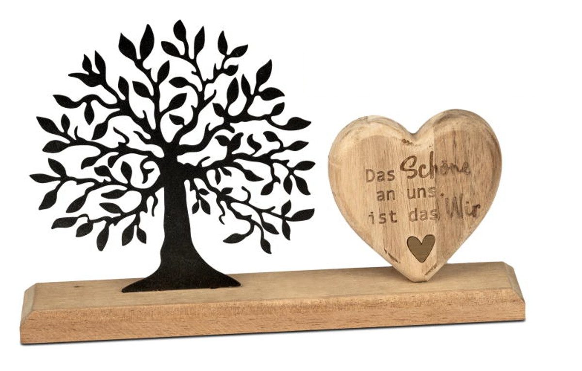 formano Dekofigur Baum + Herz mit Spruch WIR - Holz + schwarzes Metall (1 St), Schöne Geschenk-Idee! passend zu jedem Anlass!