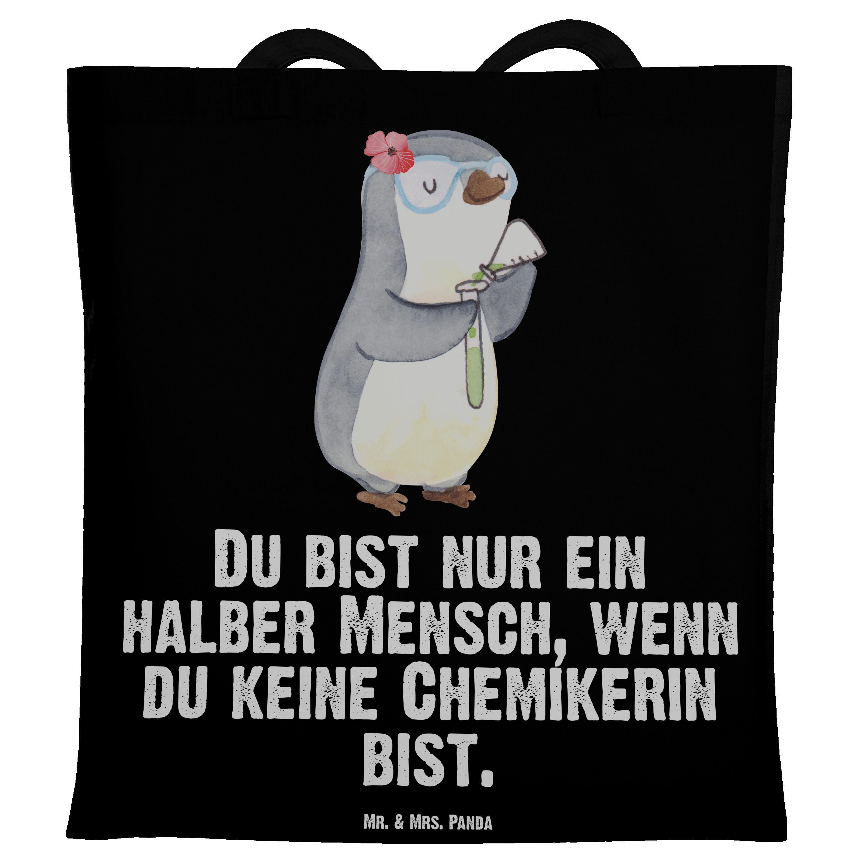 Chemikerin Wissenschaftlerin, Studium, Mr. (1-tlg) Tragetasche Schwarz - Panda - Herz & Geschenk, mit Mrs.