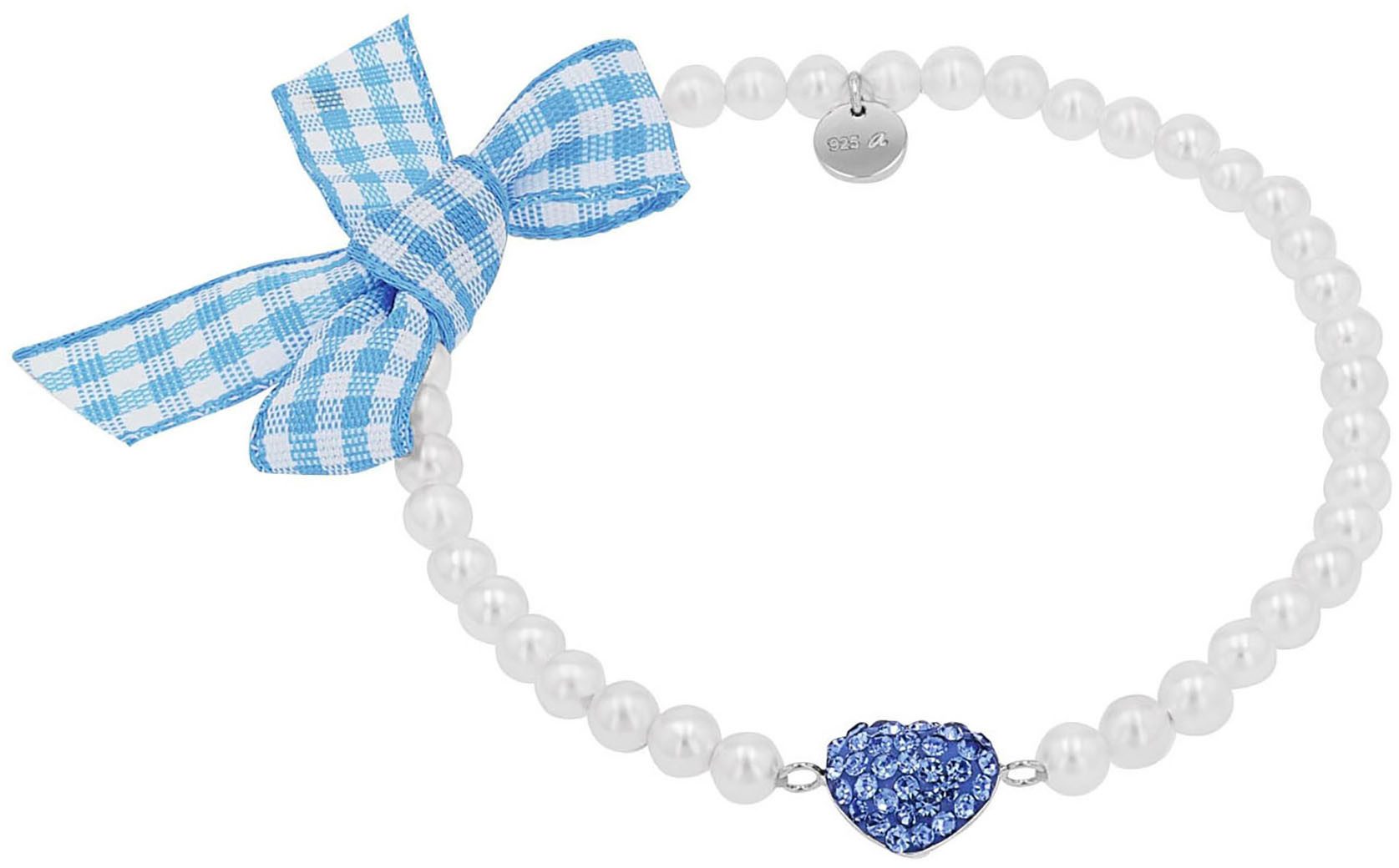 Amor Amor Armband Herz/Schleife, Trachtenschmuck, Volksfest, mit Kristallglas - mit Muschelkernperle