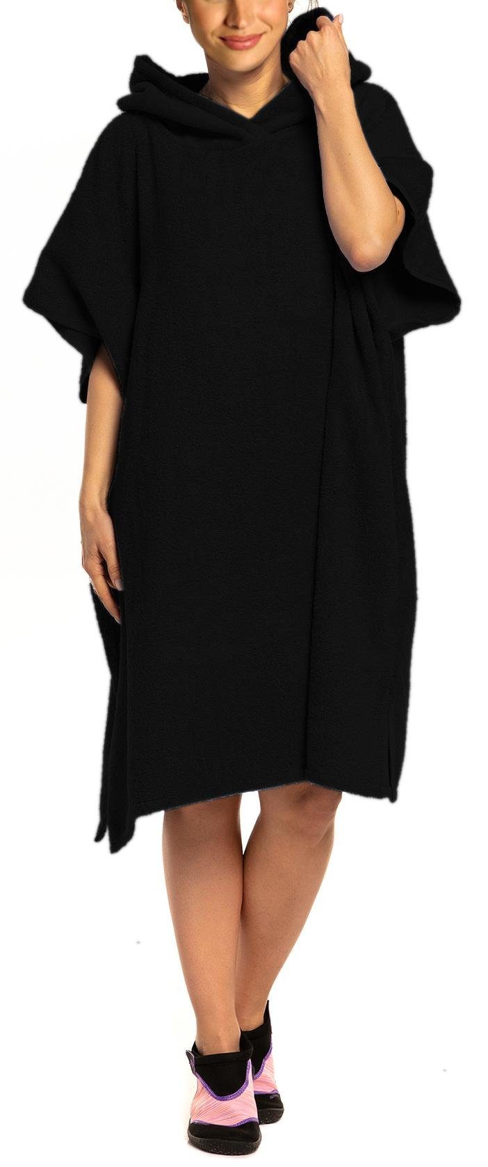 Schwarz Frottee Damen Aquarti Badeponcho Kapuzenhandtuch Aquarti Badeponcho Herren