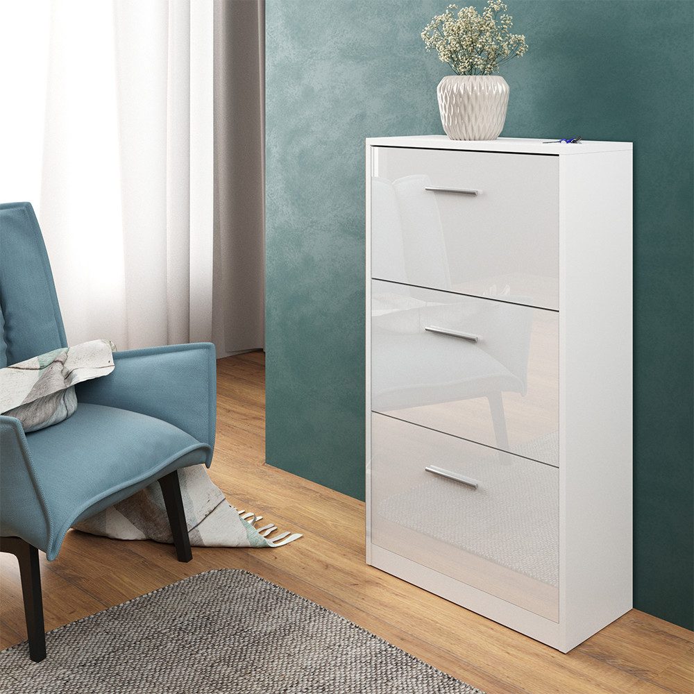 Vicco Schuhkipper Gizmo, Weiß Hochglanz/Weiß, 59 x 105 cm