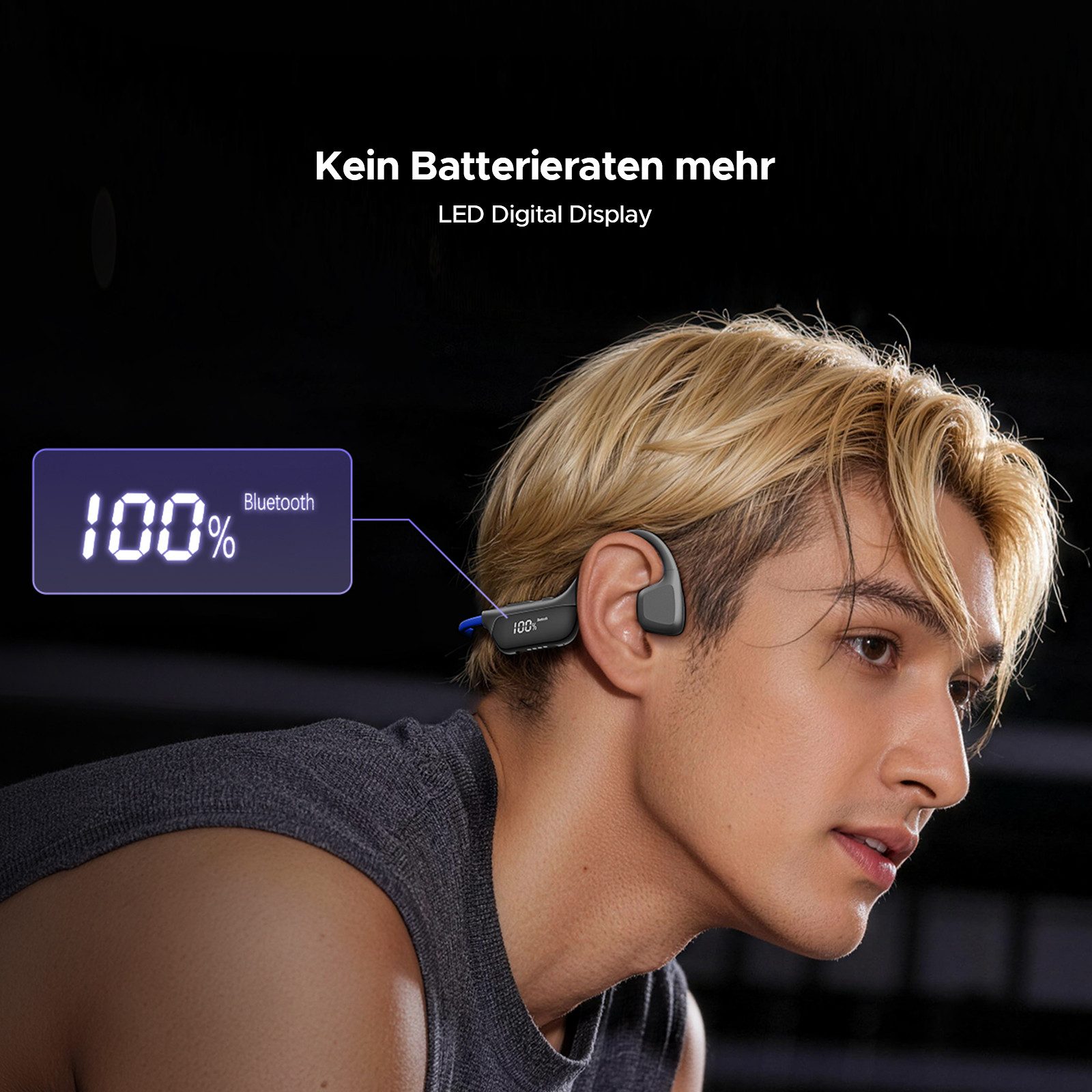 DOOGEE Knochenschall Kopfhörer, Open-Ear, LED-Display, IP67, BT 6.0 Bluetooth-Kopfhörer (9H Laufkopfhörer, Dual-Device, ideal für Laufen, Radfahren & Fitness)