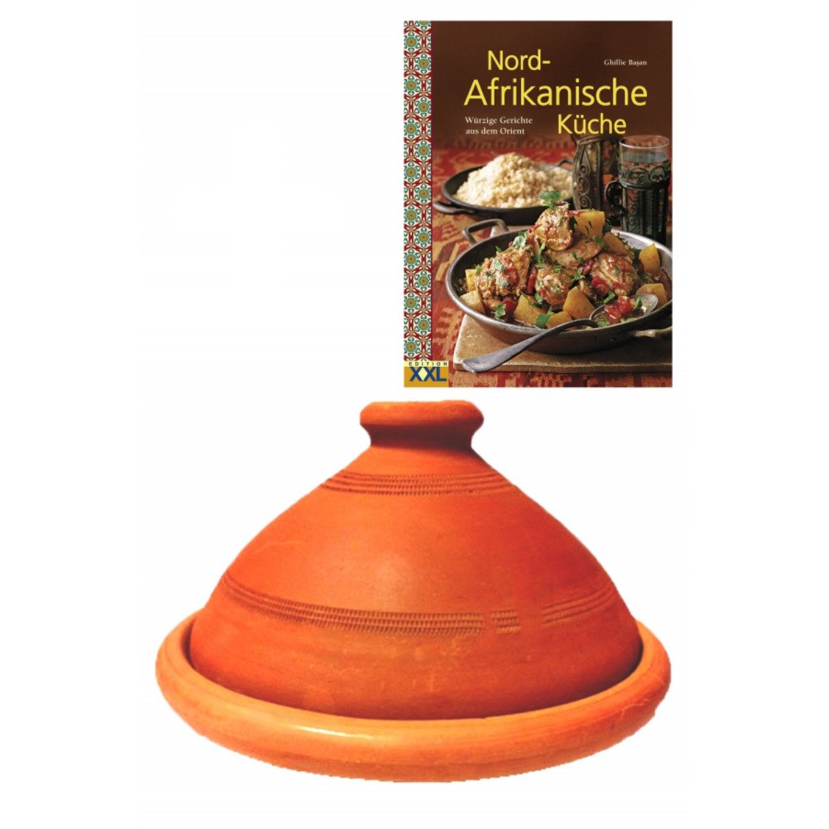 Marrakesch Orient & Mediterran Interior Dampfgartopf 2er Set ORIGINAL Tajine Tuareg 26cm + Nord-Afrikanische Küche Kochbuch, Lehm (2-tlg), Handarbeit