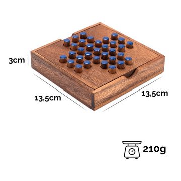 Logoplay Holzspiele Spiel, Solitär Gr. L - blaue Stecker - Spielfeld 13 x 13 cm - Solitaire - KnobelspielHolzspielzeug