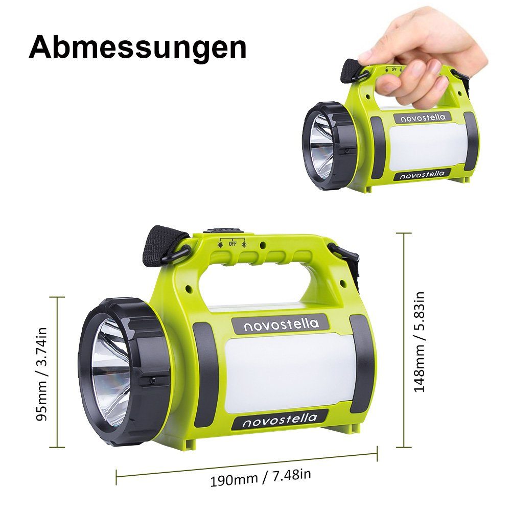 Handscheinwerfer wiederaufladbare Taschenlampe, Campinglampe Laterne Tragbar Novostella LED