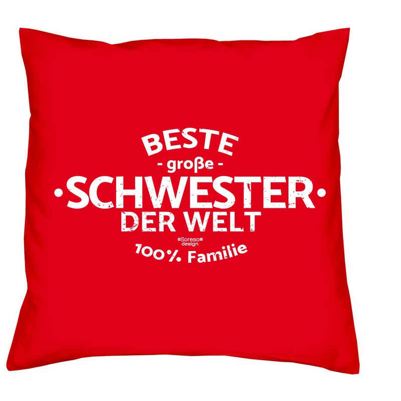 Soreso® Dekokissen Kissen Beste große Schwester der Welt & Urkunde, Geschenk Geburtstagsgeschenk