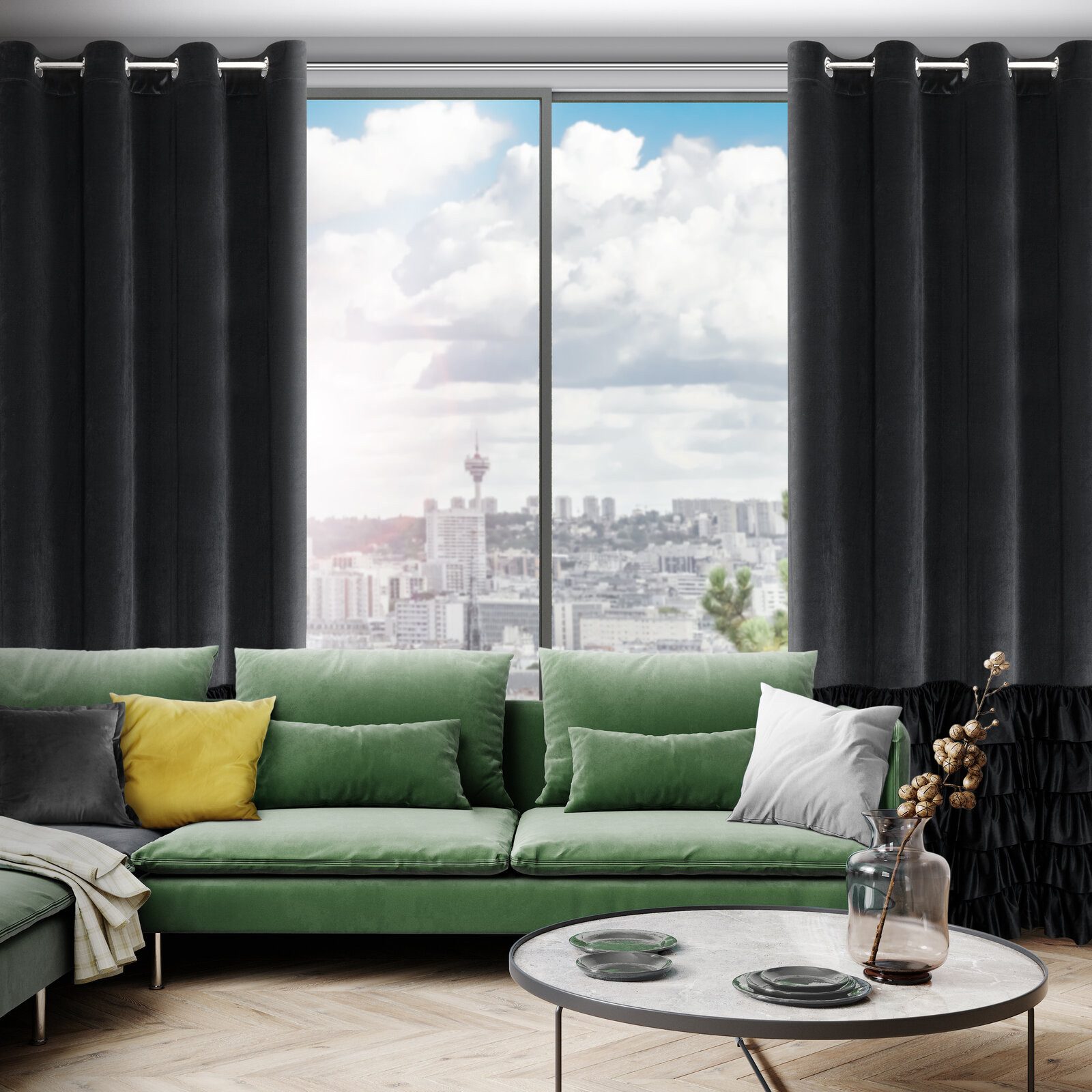 Eurofirany Vorhang Velvet Vorhänge Rüschen 140x250 Wohnzimmer Velours Blickdicht, Ösen, Samt Dekorative Velvet-Vorhänge