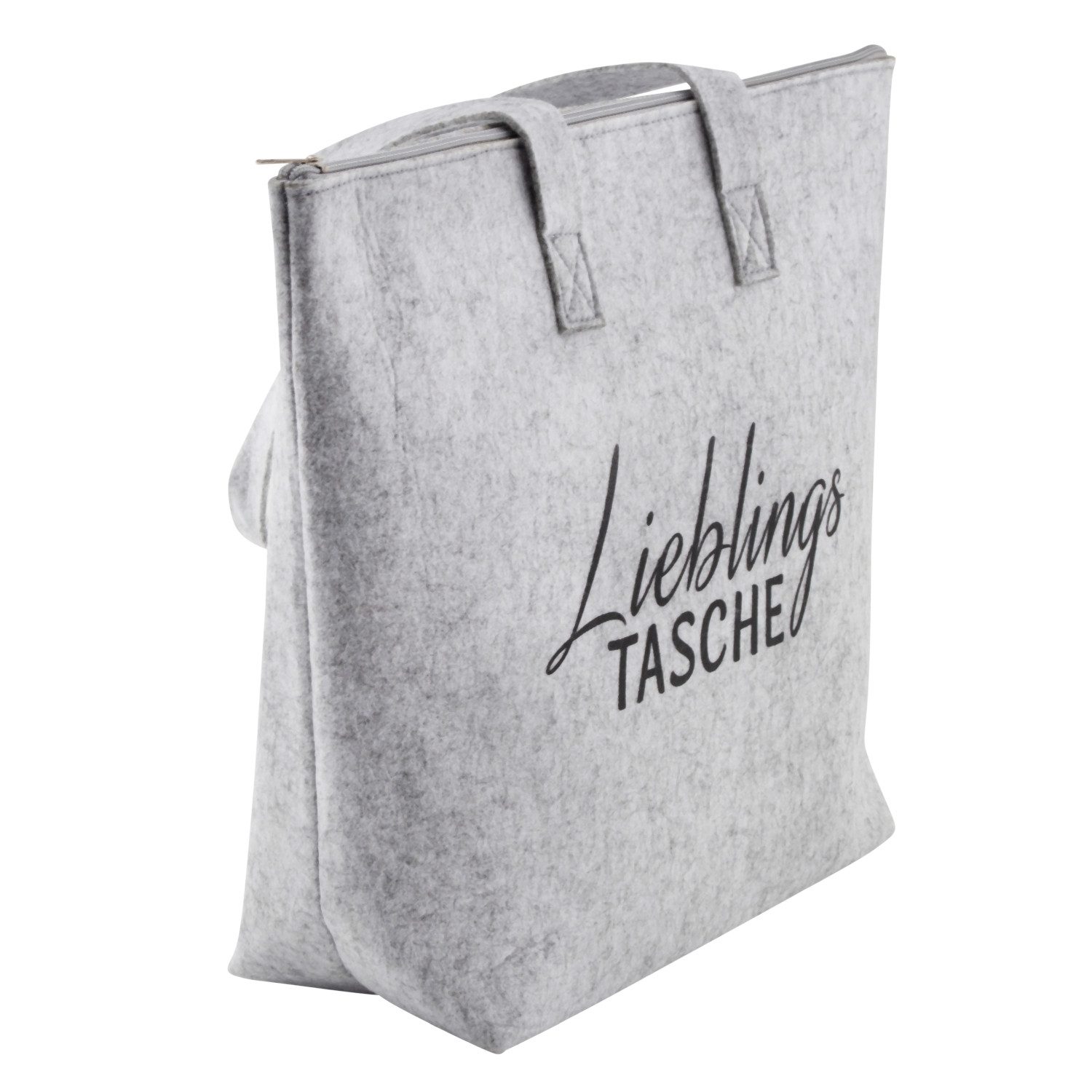 Macosa Home Einkaufsshopper Filztasche Lieblingstasche mit Reißverschluss in Hellgrau 45 cm, Einkaufstasche Alltagstasche Aufbewahrungstasche