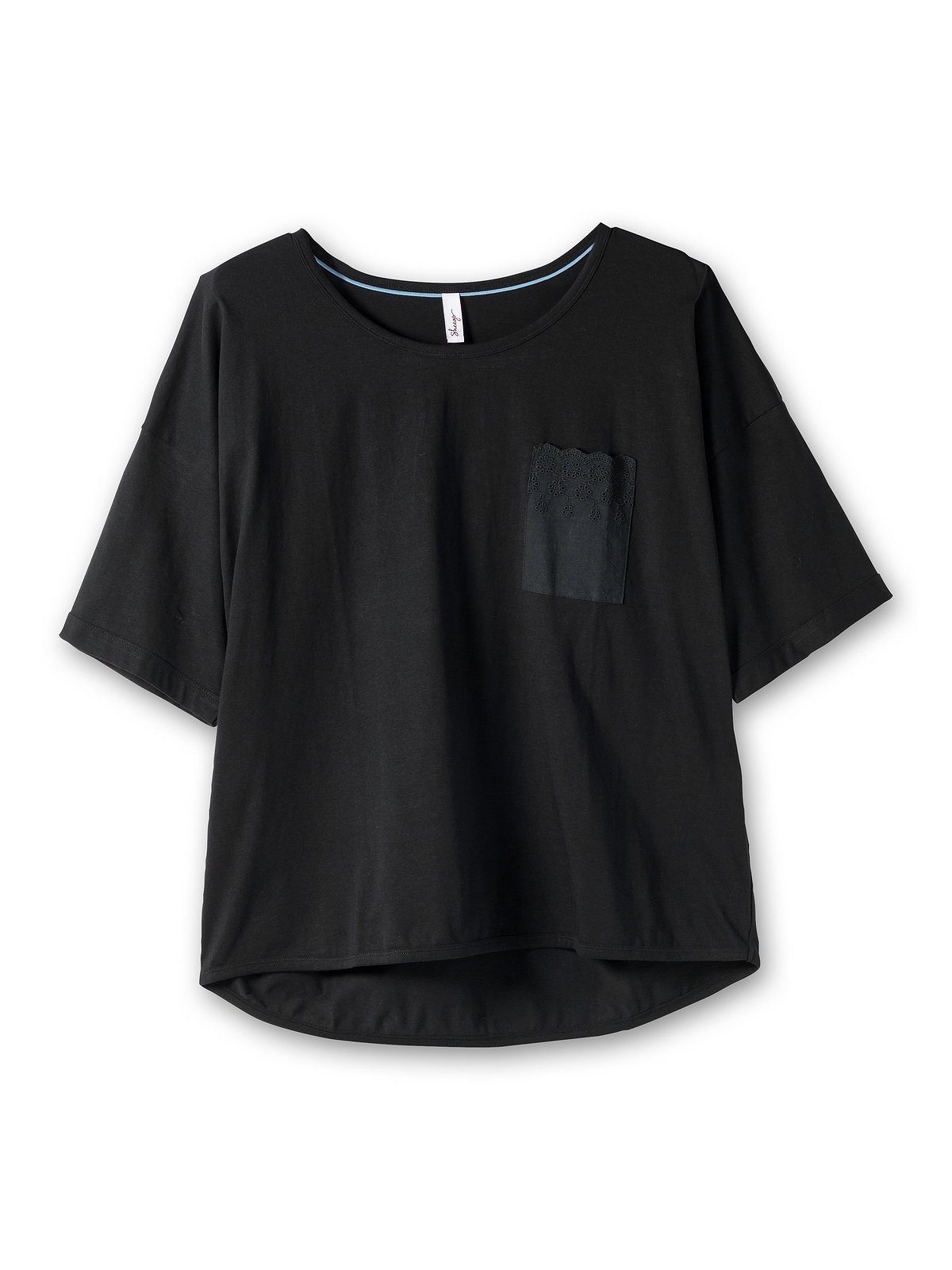 aus T-Shirt Große Brusttasche schwarz mit Größen Sheego Spitze