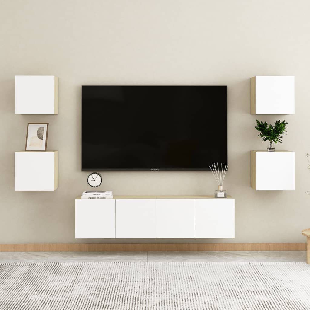 TV-Schrank 2 30,5x30x30 cm für TV-Wandschränke vidaXL Sonoma-Eiche TV-Konsole Weiß Stk F
