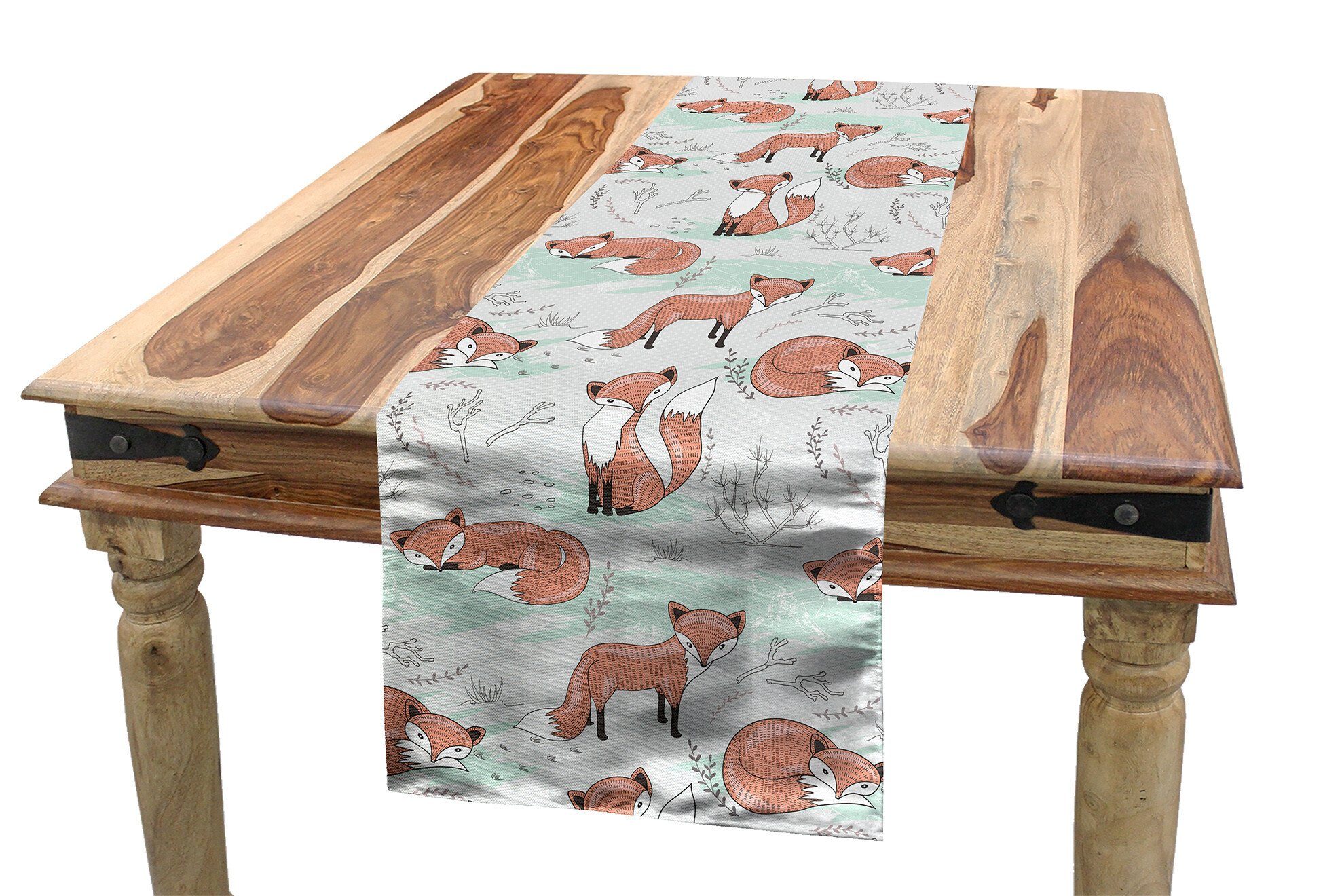 Abakuhaus Tischläufer Esszimmer Küche Rechteckiger Dekorativer Tischläufer, Fuchs Wild Forest Tiere Tupfen