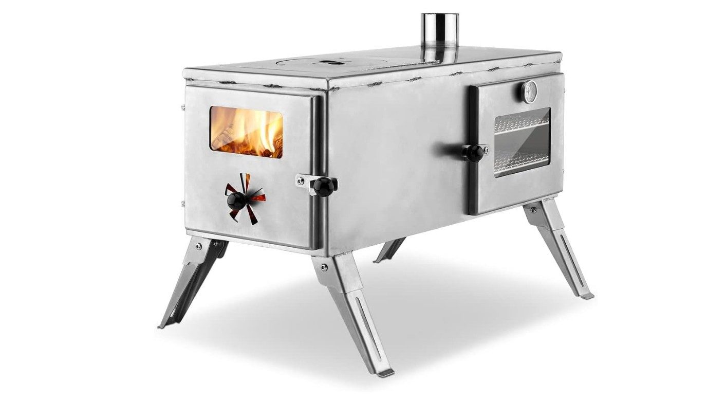 ECOfoxx Grillkamin Kurt, Outdoor-Küchenherd aus Edelstahl, Holzbackofen, Gartenofen