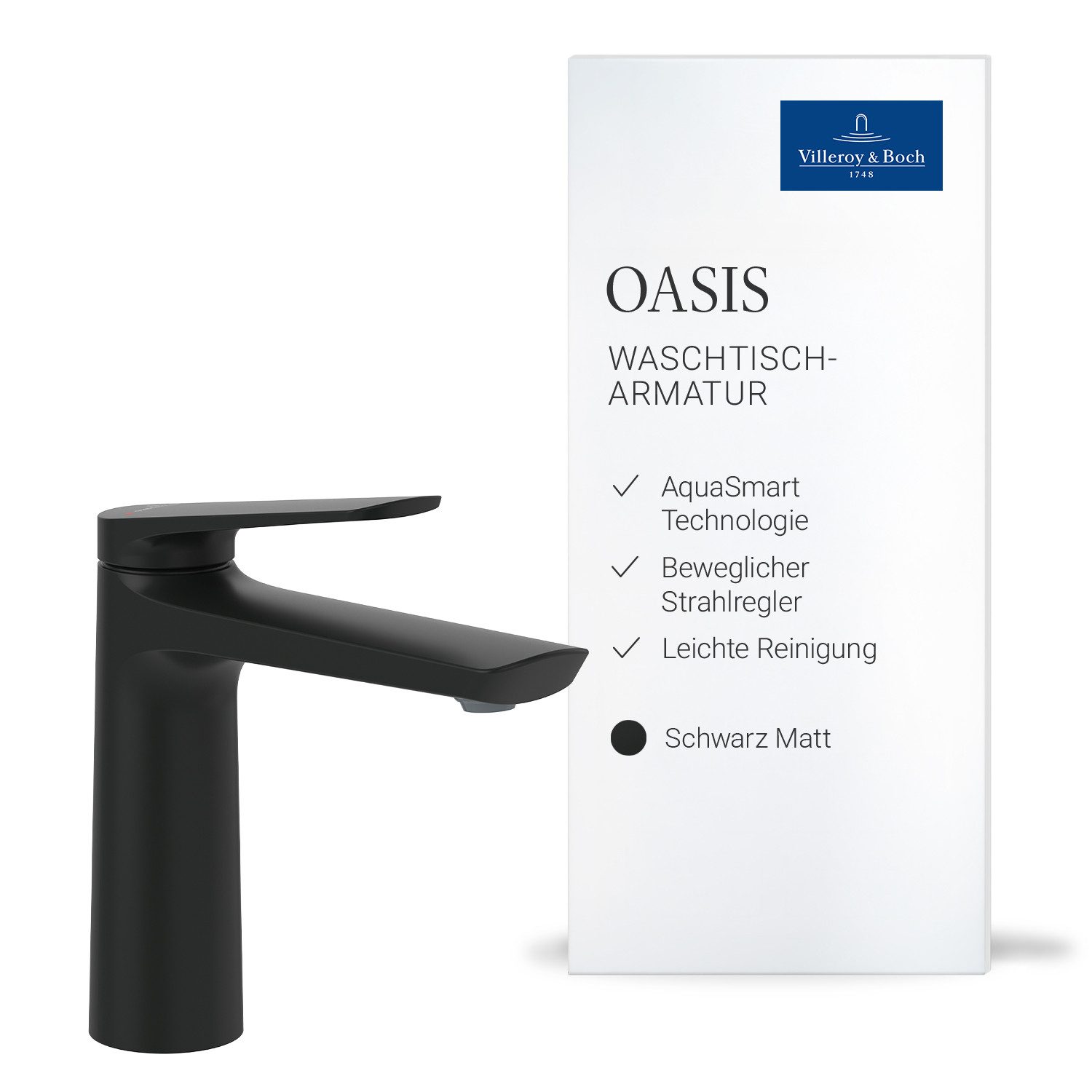 Villeroy & Boch Waschtischarmatur Oasis Wasserhahn ohne Zugstange mit Keramikkartusche, Waschbeckenarmatur