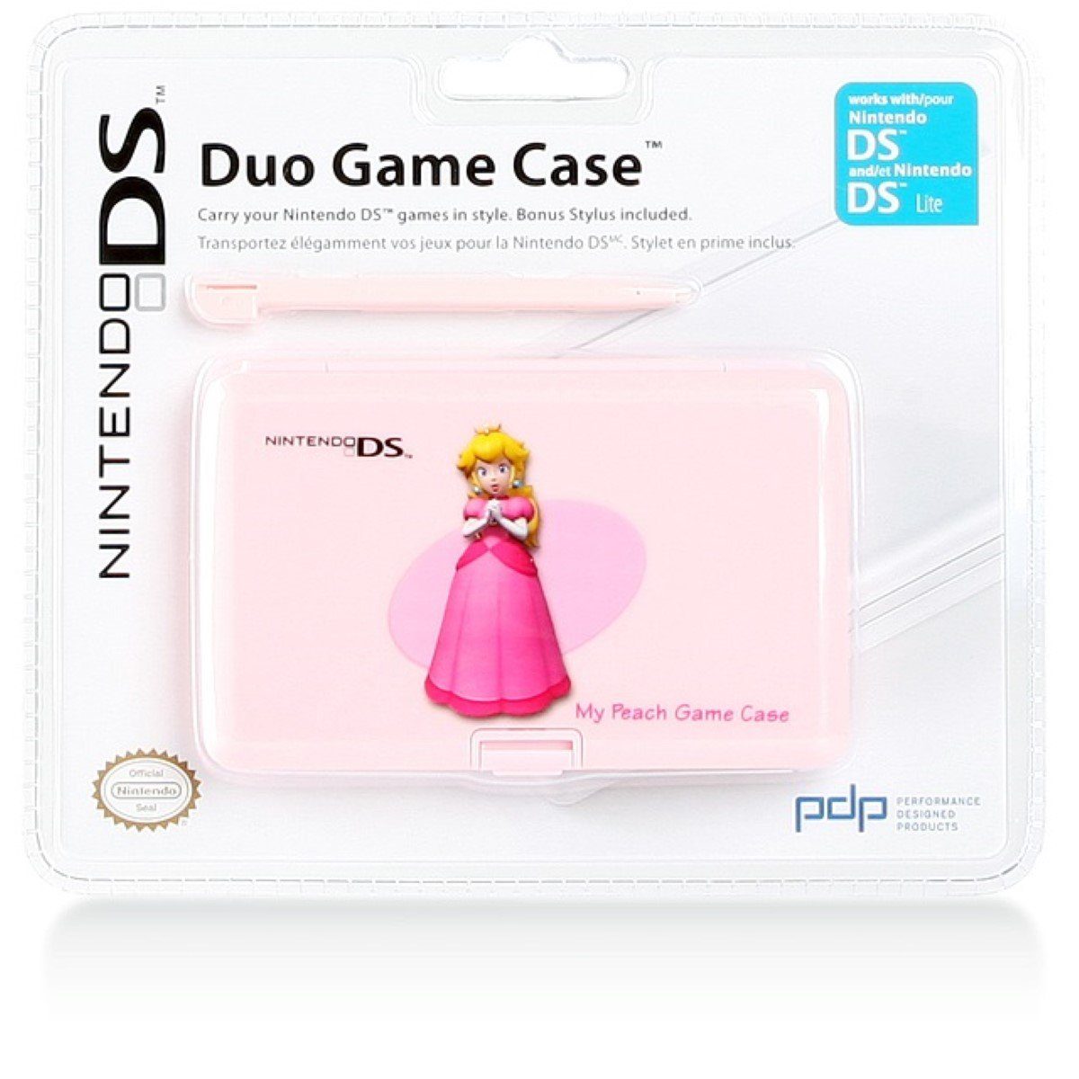 PDP - Performance Designed Products Princess Peach Game Hard-Case Tasche Pink Gaming-Controller (Etui für 6x Nintendo Karten Spiele, Stift, Pen für Nintendo DS DS Lite)