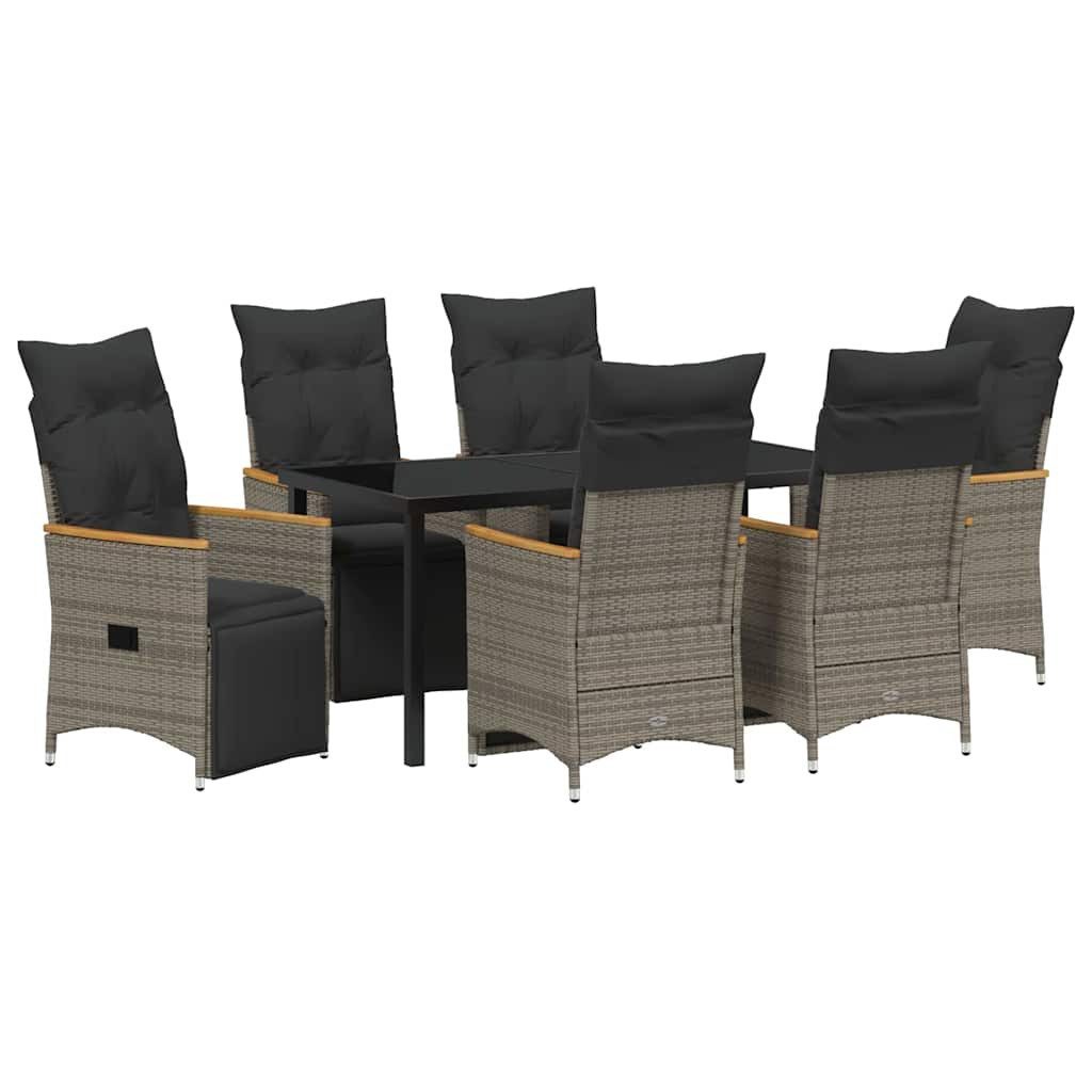 vidaXL Gartenlounge-Set Garten Essgruppe mit Kissen 7 pcs Grau Poly Rattan, (7-tlg)