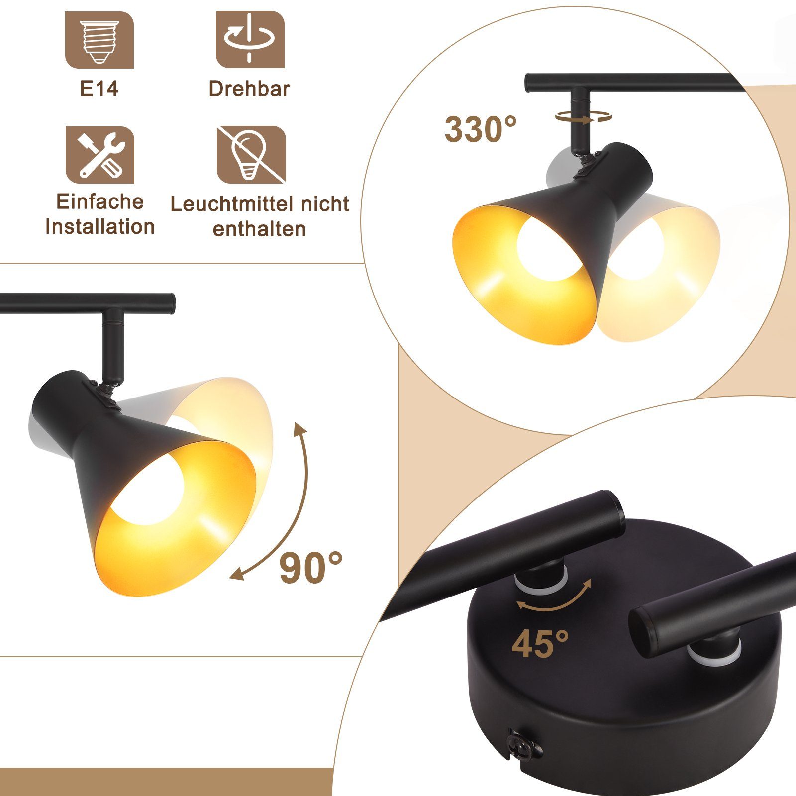 ZMH Deckenstrahler Deckenleuchte Wohnzimmer Deckenlampe Schwarz günstig online kaufen