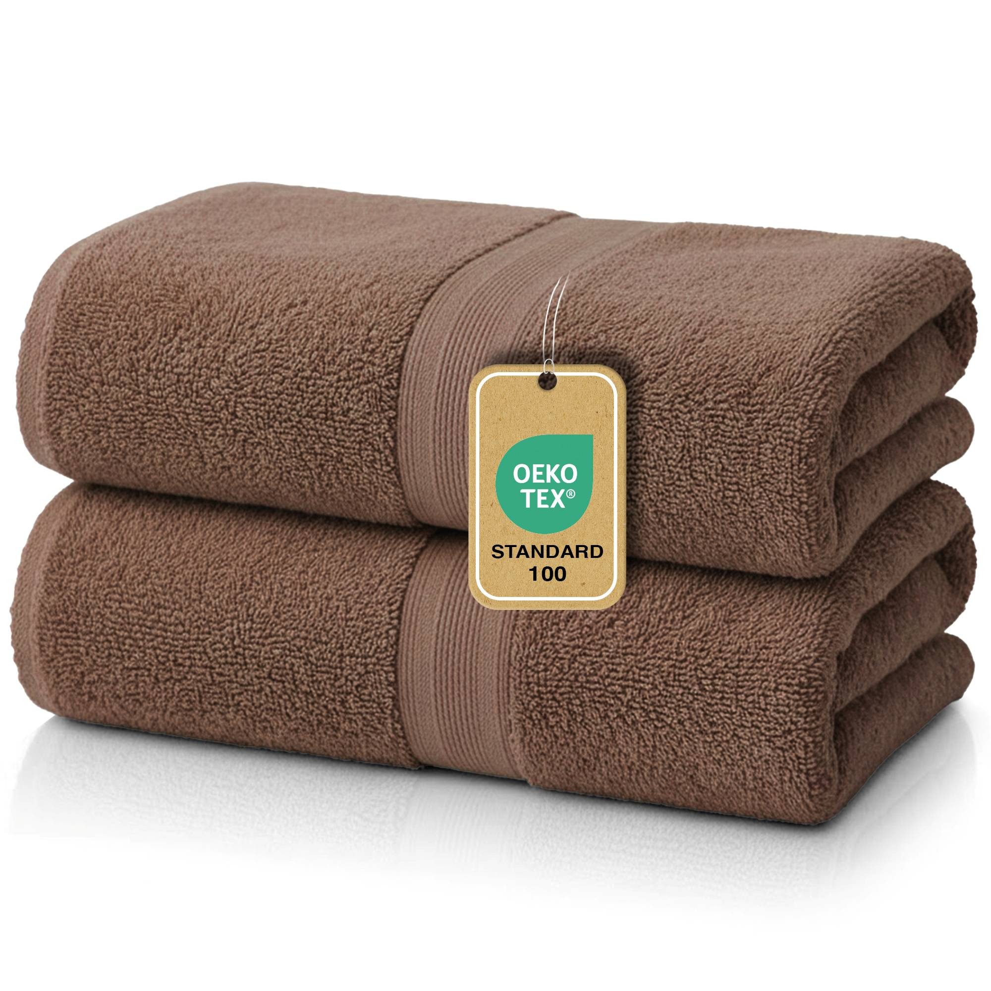 leevitex® Duschtücher 2er-Set, 70x140 cm, 100% Baumwolle, saugstark und fusselfrei, Frottee (Set, 2-St), OEKO-TEX® STANDARD 100 zertifiziert, gestreifte Bordüre