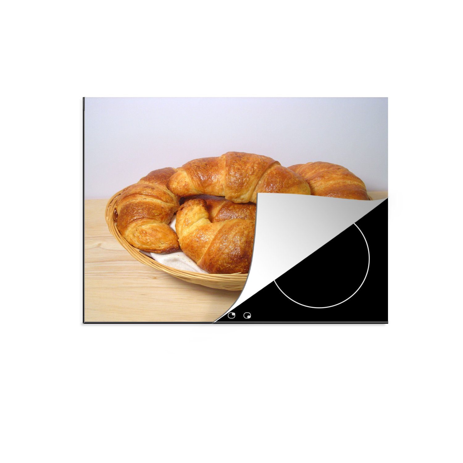 MuchoWow Herdblende-/Abdeckplatte Croissants in einem Brotkorb, Vinyl, (1 tlg), 59x52 cm, Ceranfeldabdeckung für die küche, Induktionsmatte