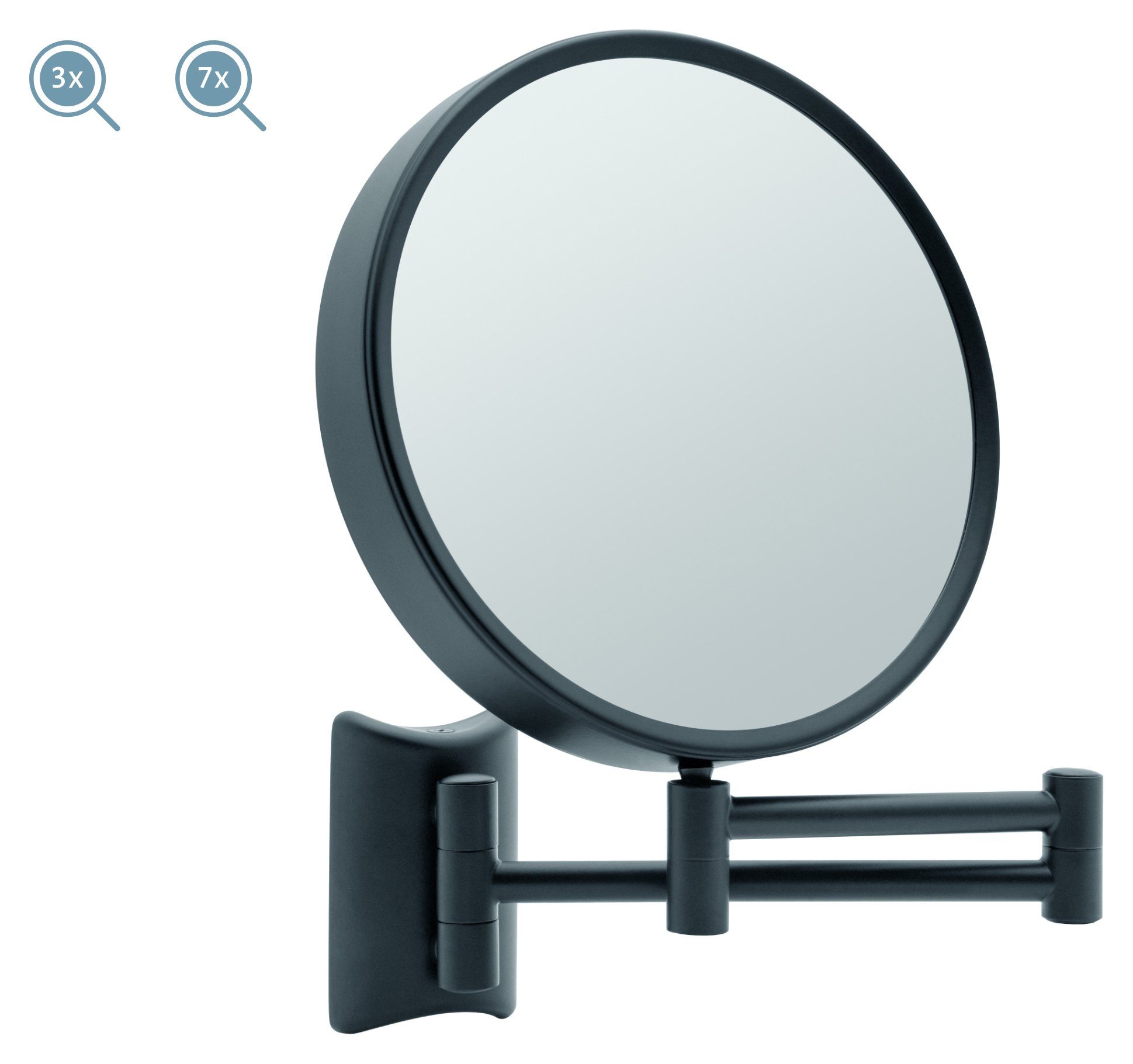 Kosmetikspiegel Vergrößerung 360° Schminkspiegel schwarz 3x/7x Imola, Rasierspiegel Libaro 2-seitig