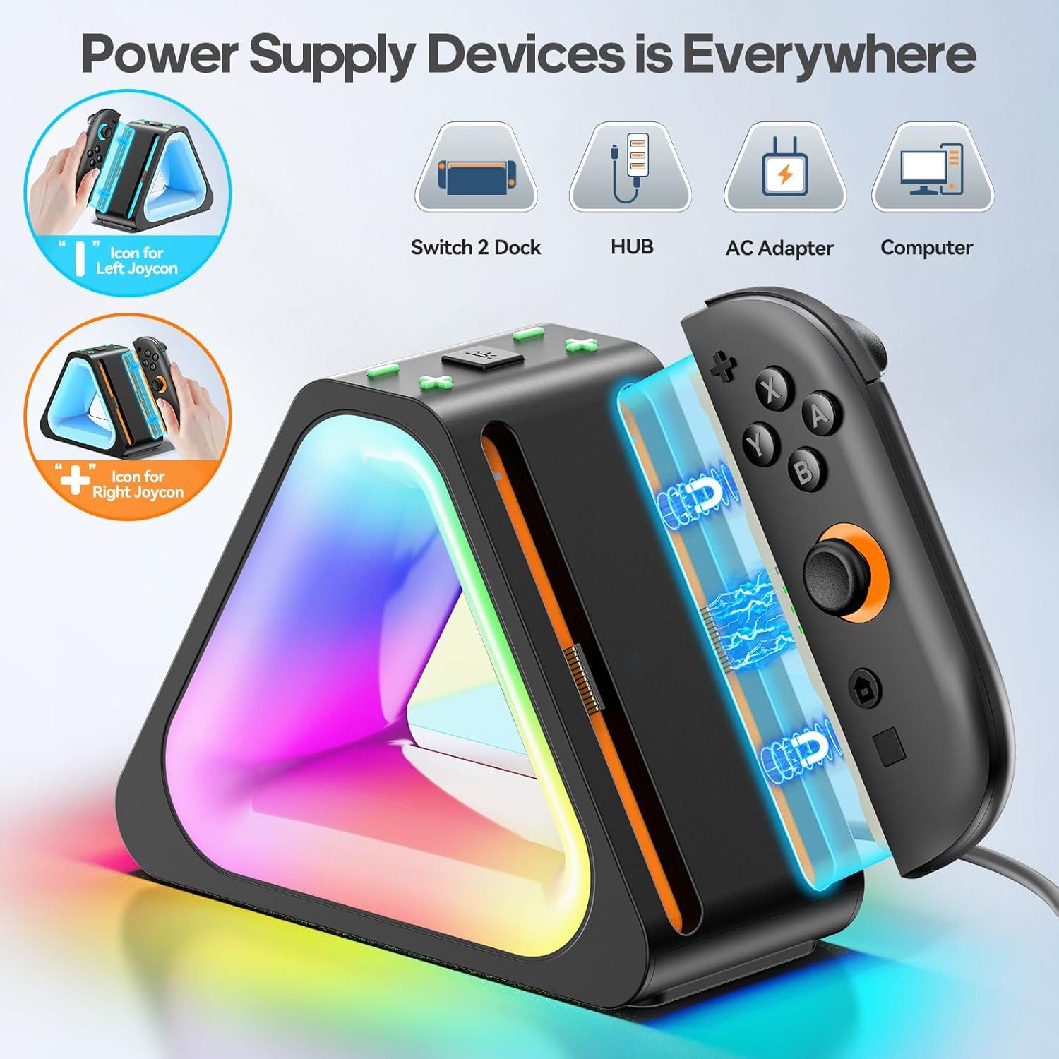TUWENA Switch 2 Magnetische, Ladestation für Joy Con, Controller Ladegerät Zubehör Nintendo (mit 7 Lichtmodi)