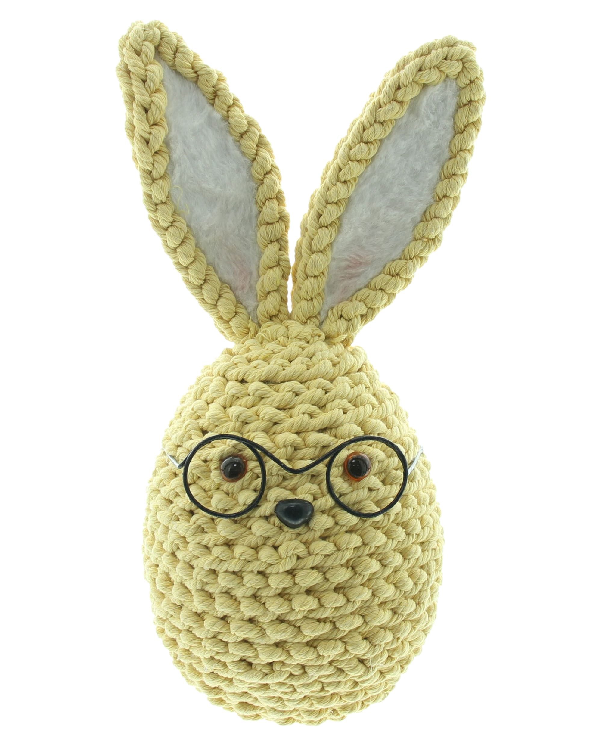 Dekoleidenschaft Dekofigur "Professor Hase" Hasenfigur gelb, Osterdeko 30 cm hoch, Osterhase, Osterfigur aus gehäkelter Textilkordel