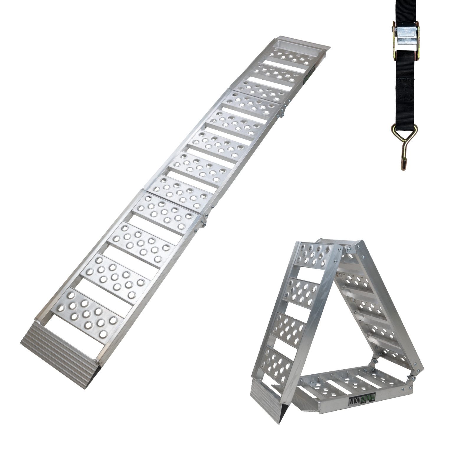 Auffahrrampe 1x Auffahrrampe 2-fach klappbar 198cm Traglast 340kg Alu grau gelocht