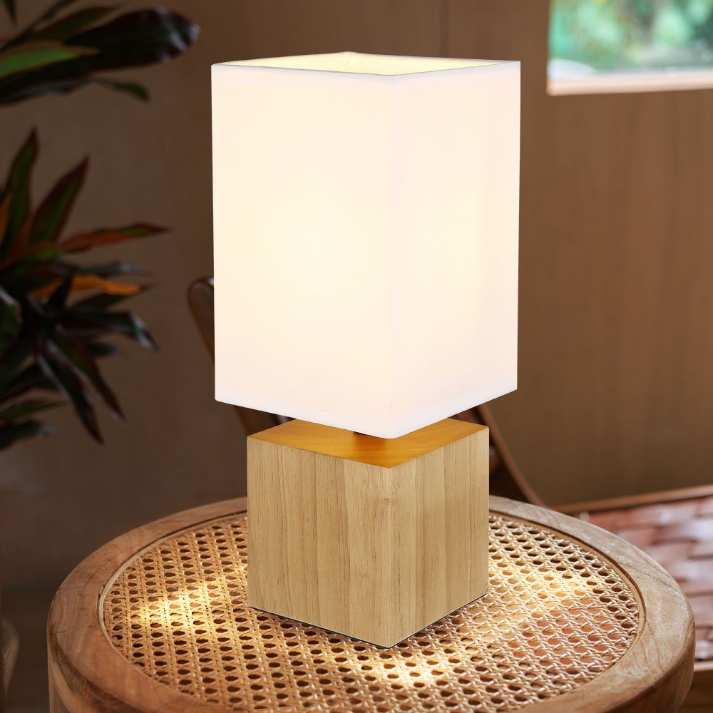 GLOBO LIGHTING Tischleuchte, Leuchtmittel nicht inklusive, Tischleuchte Beistelllampe Schlafzimmerleuchte Holz Textil Weiß H 30cm