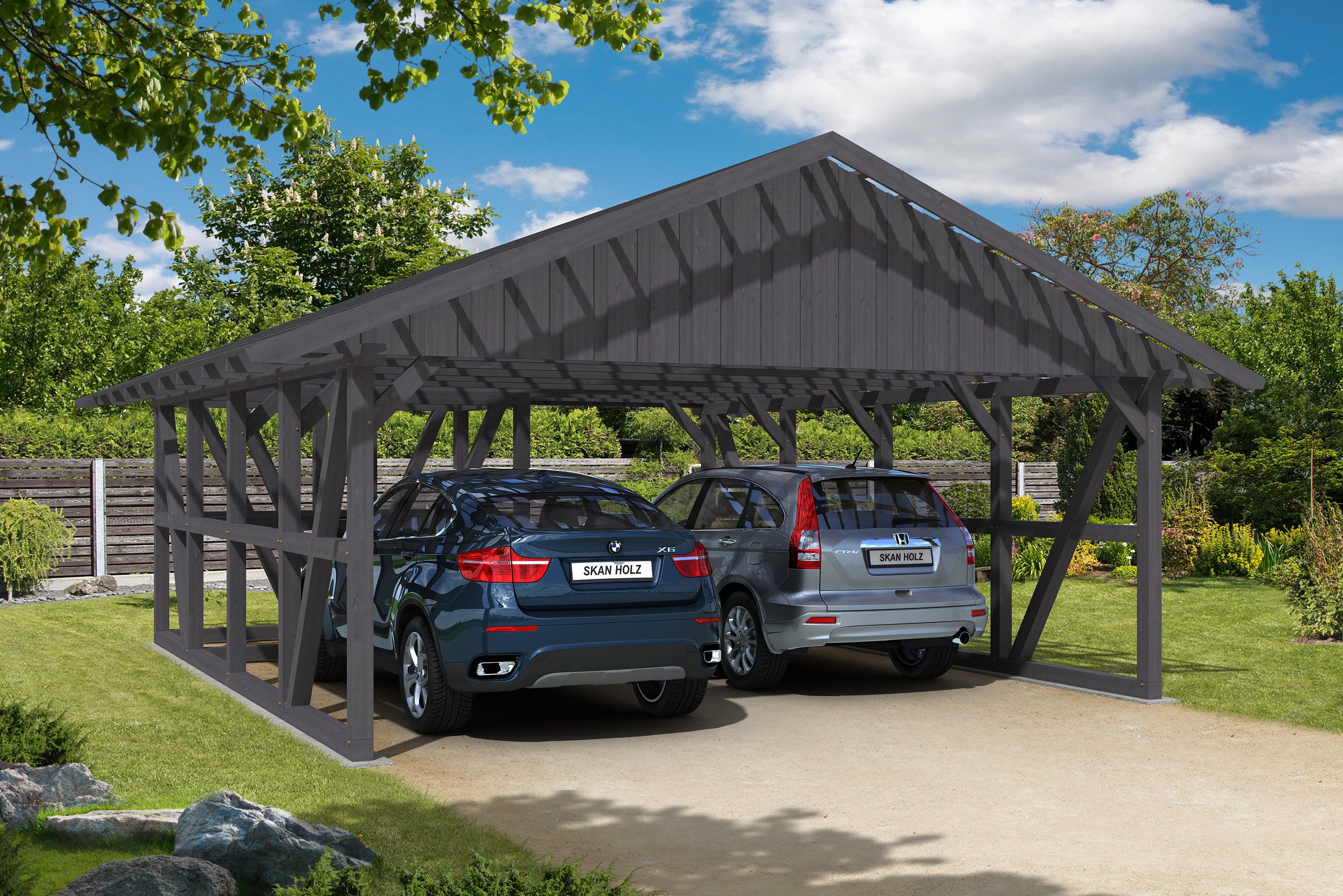 Thumbnail - Skanholz Doppelcarport Schwarzwald, BxT: 684x772 cm, 220 cm Einfahrtshöhe, mit Abstellraum 1, mit Dachlattung