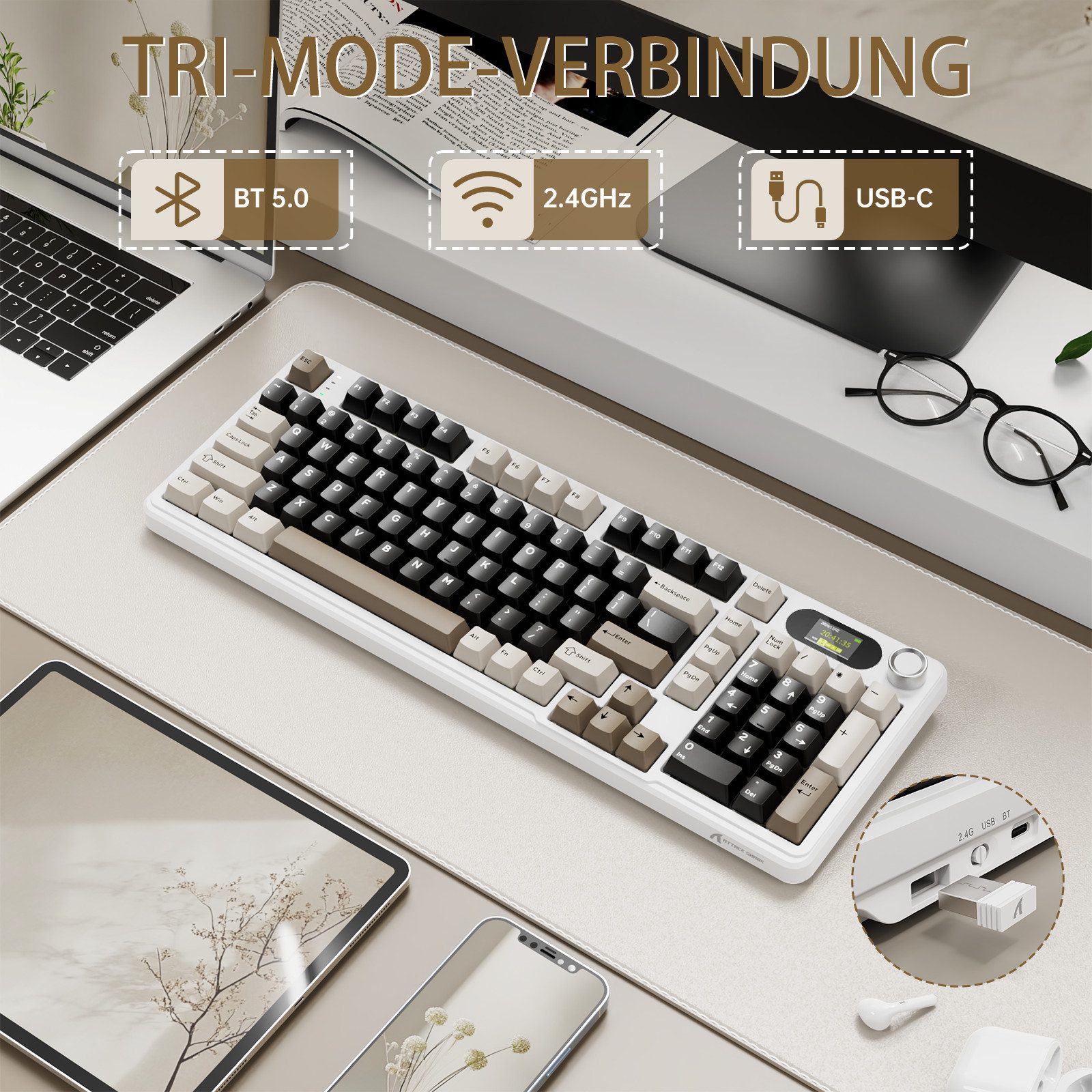 ATTACK SHARK X98PRO Tri-Mode Gasket Mechanische Gaming-Tastatur Gaming-Tastatur (LED-Farbbildschirm und CNC-Knopf,RGB,4000 mAh)