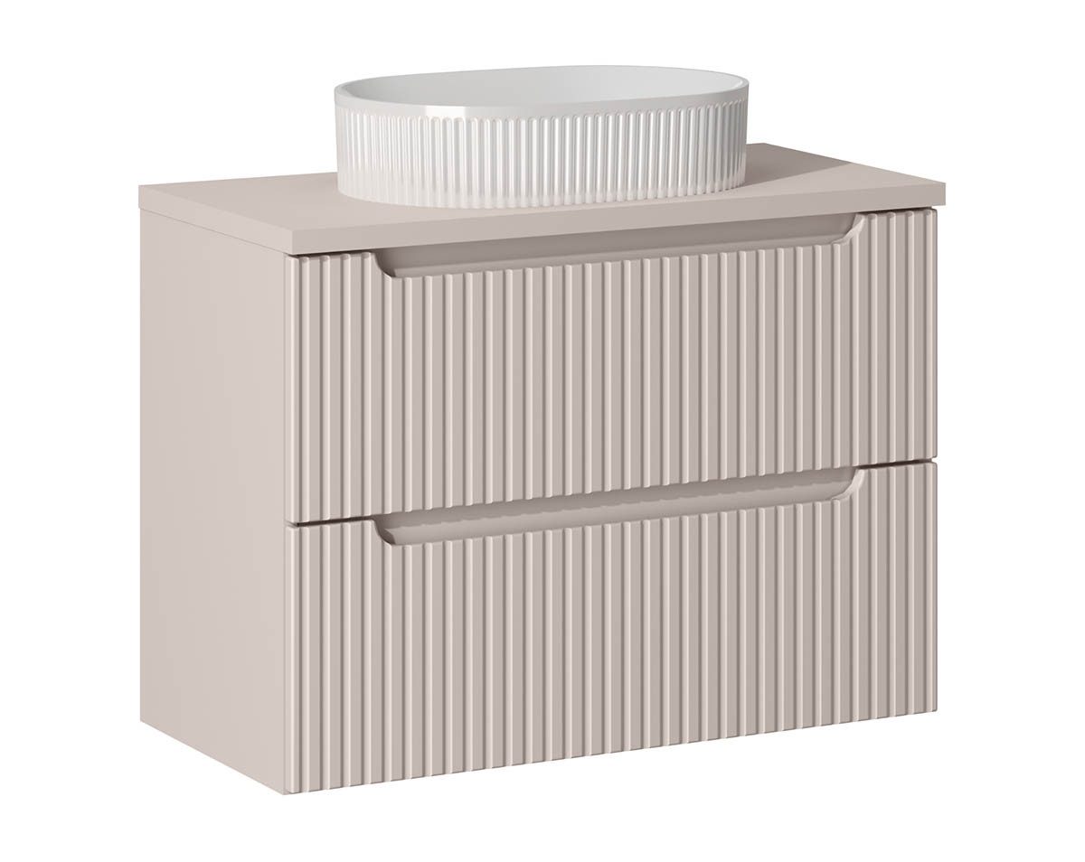 einfachgutemoebel Waschtisch-Set Bad Waschplatz ILUNA Cash 80cm Schubladen, Aufsatzbecken, Kaschmir, (Badmöbel Set, 1-St., Waschtisch Unterschrank)