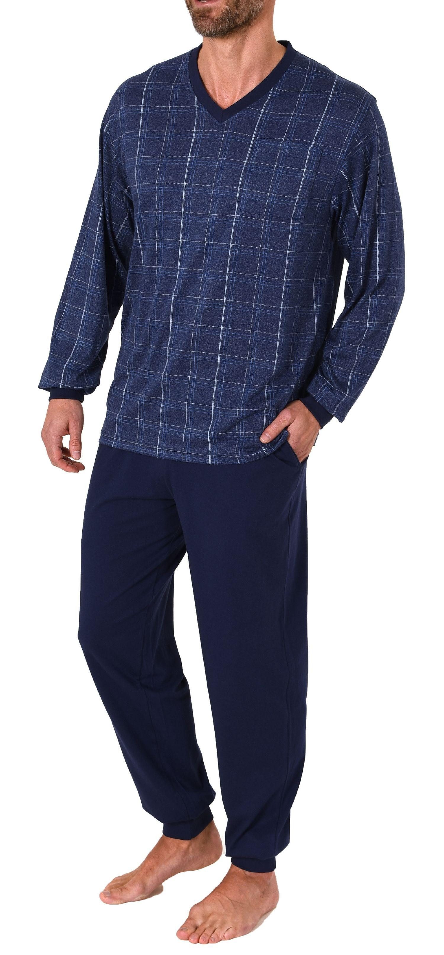 Normann Pyjama Herren Schlafanzug langarm mit Bündchen in Karo Optik - 212 409