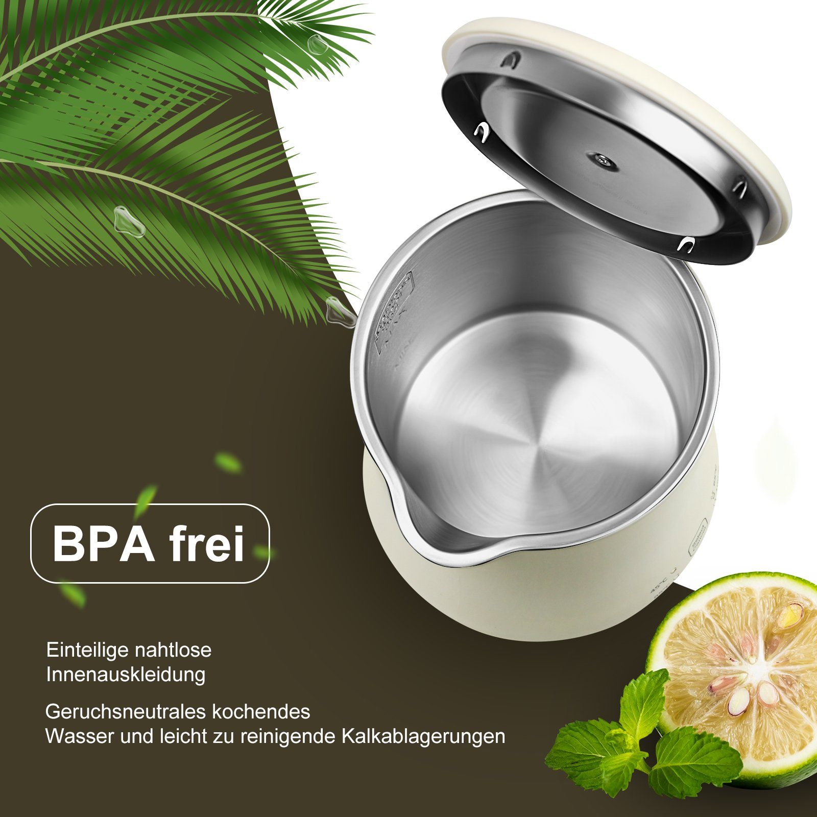 W, BPA Temperaturstufen, 4 Wasserkocher Temperatureinstellung 0.6 Retro-Design, weiß, von mit Frei, Wärmeerhaltungsfunktion Bear 500,00 Intelligente l,