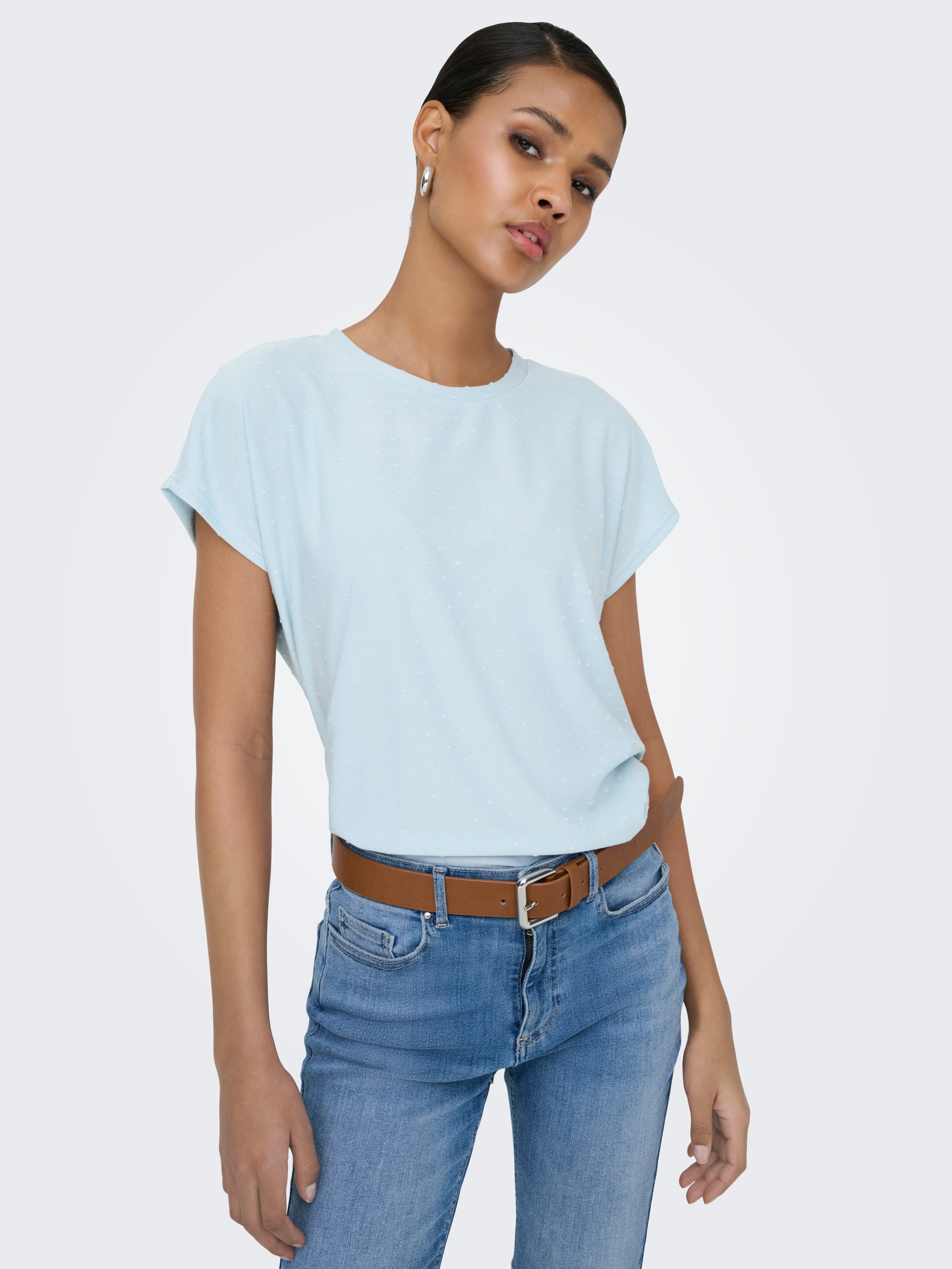 ONLY Kurzarmshirt ONLMOLLY S/S O-NECK DOBBY TOP JRS Materialmix, regular fi günstig online kaufen