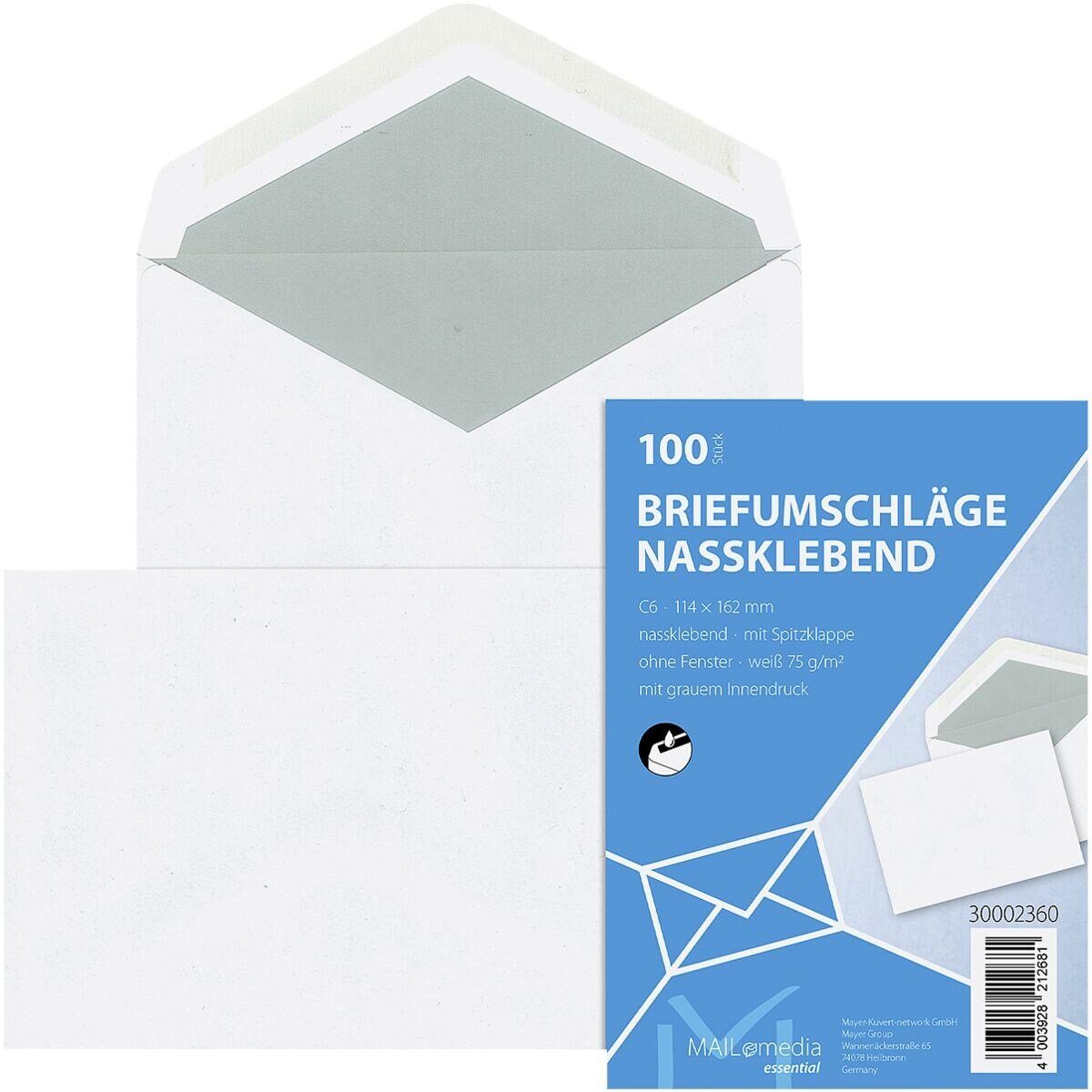 MAILMEDIA Briefumschlag, C6, ohne Fenster, Nassklebung