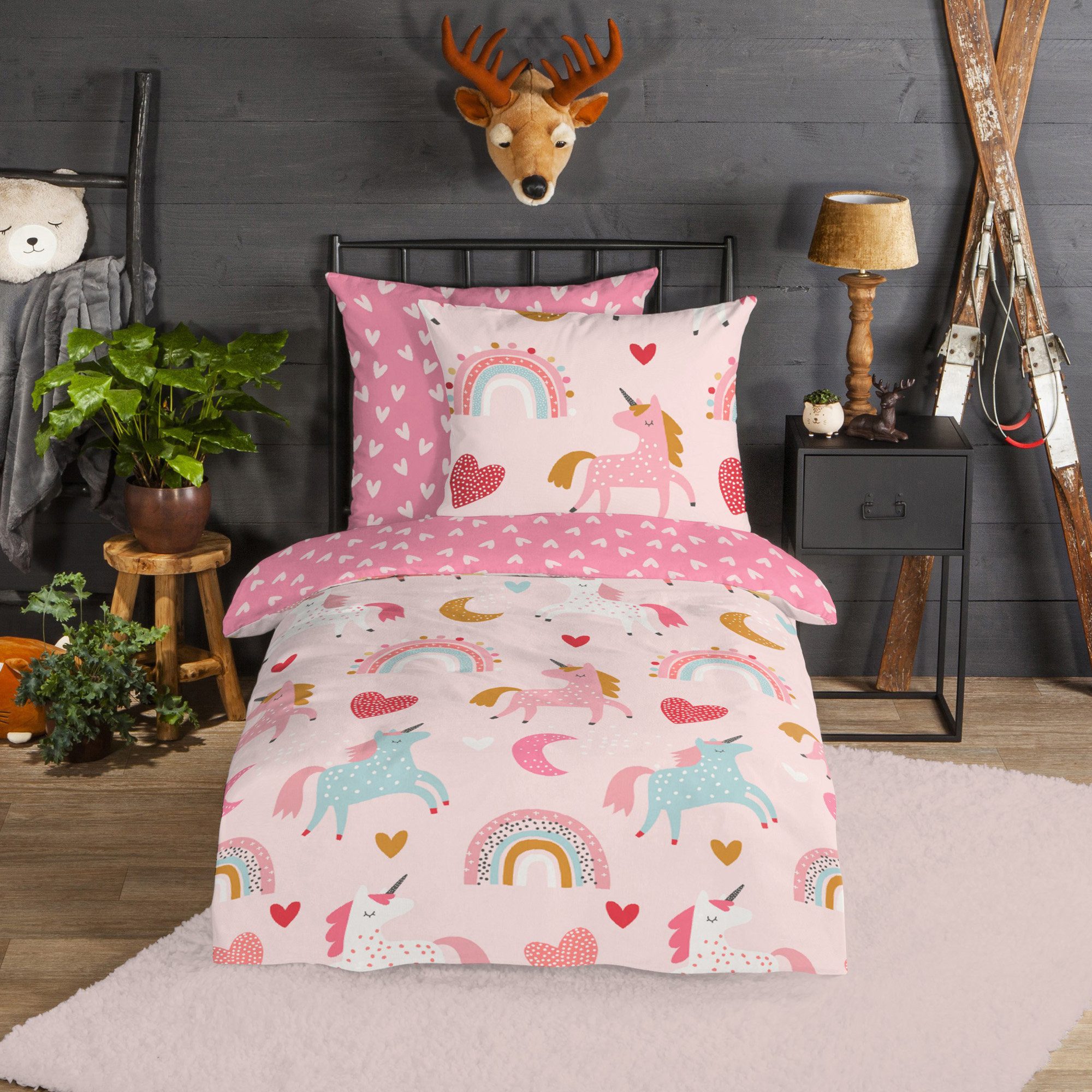 good morning Kinderbettwäsche Kinder-Wendebettwäsche "Unicorn", Biber, günstig online kaufen