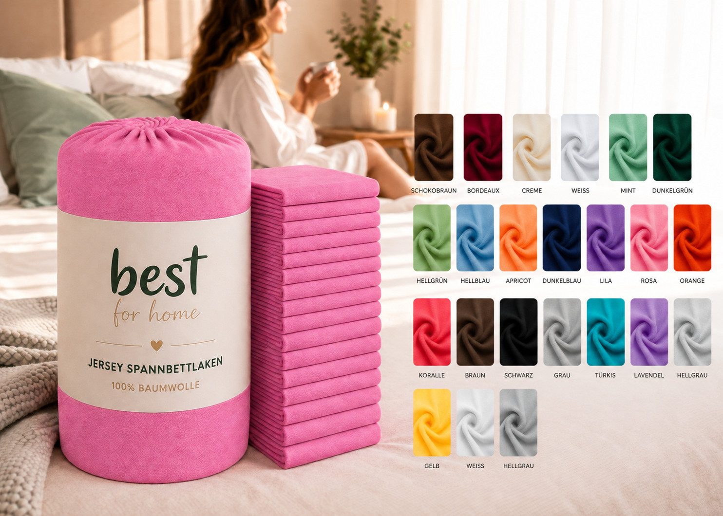 Best for You Spannbettlaken Jersey-Spannbettlaken – kuscheliger Schlafkomfort & perfekte Passform, Jersey, Gummizug: Rundum, (1 Stück), 100 % Baumwolle, Jersey-Stoff, mit Elasthan, atmungsaktiv