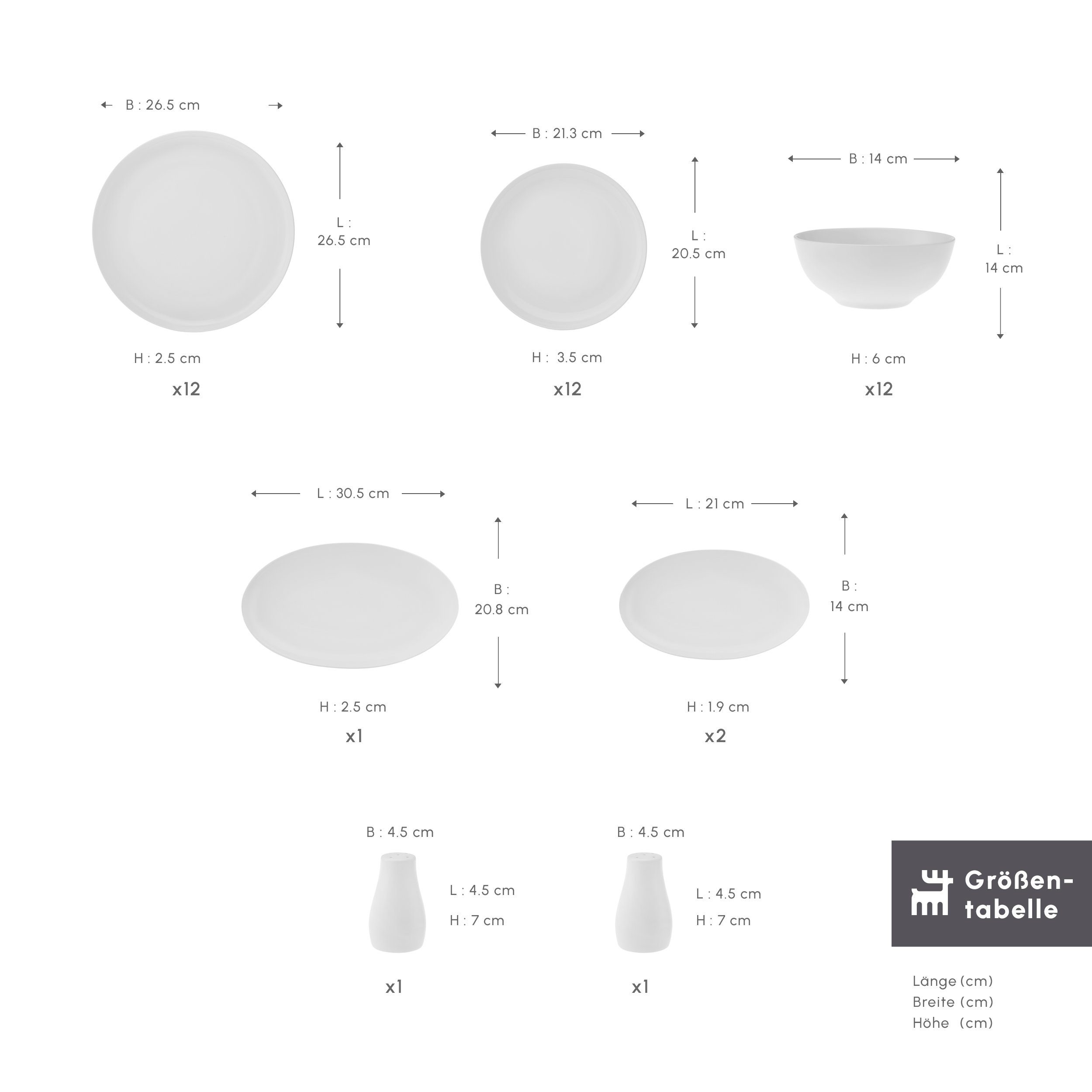 Karaca Geschirr-Set Forever Bone Allure 41-Teiliges Geschirrset für 12 Personen, 12 Personen, New Bone China